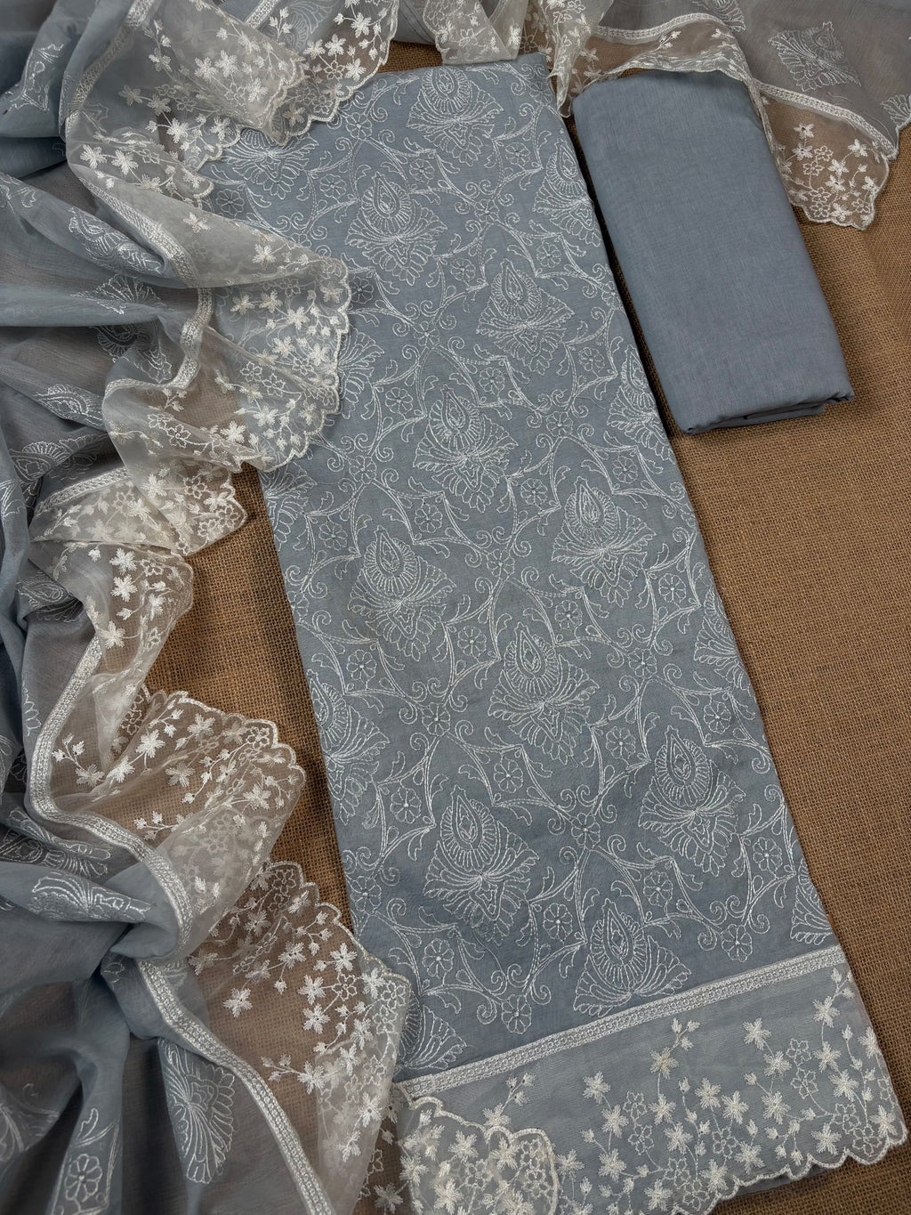 Grey Banarasi Cotton Suit