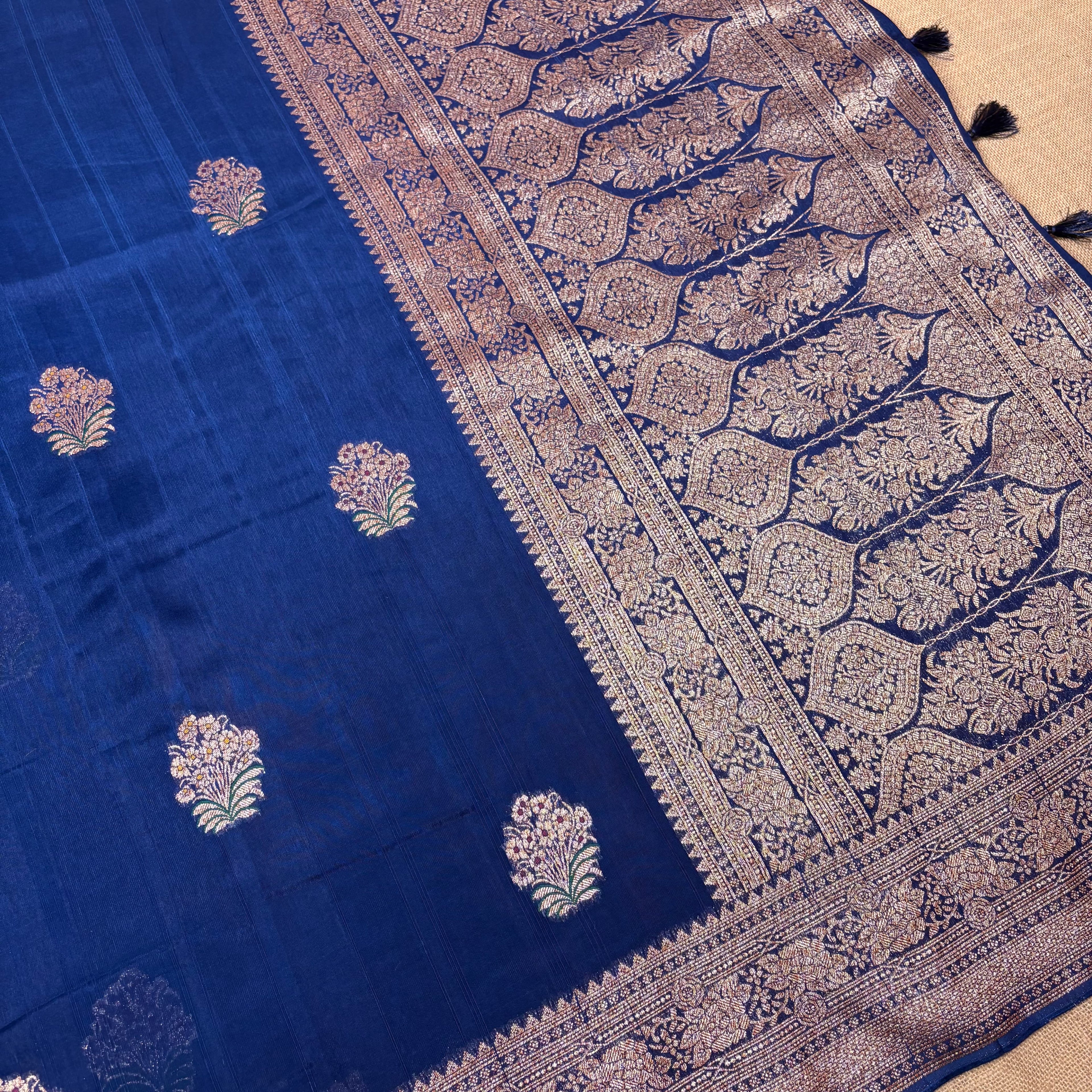 Royal Blue Banarasi Dupiyan Ghicha Silk Saree
