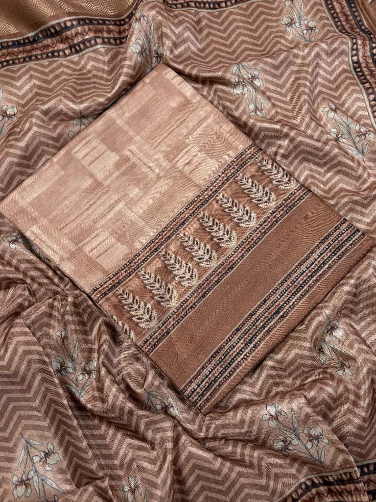 Light Brown Banarasi Tussar Silk Suit