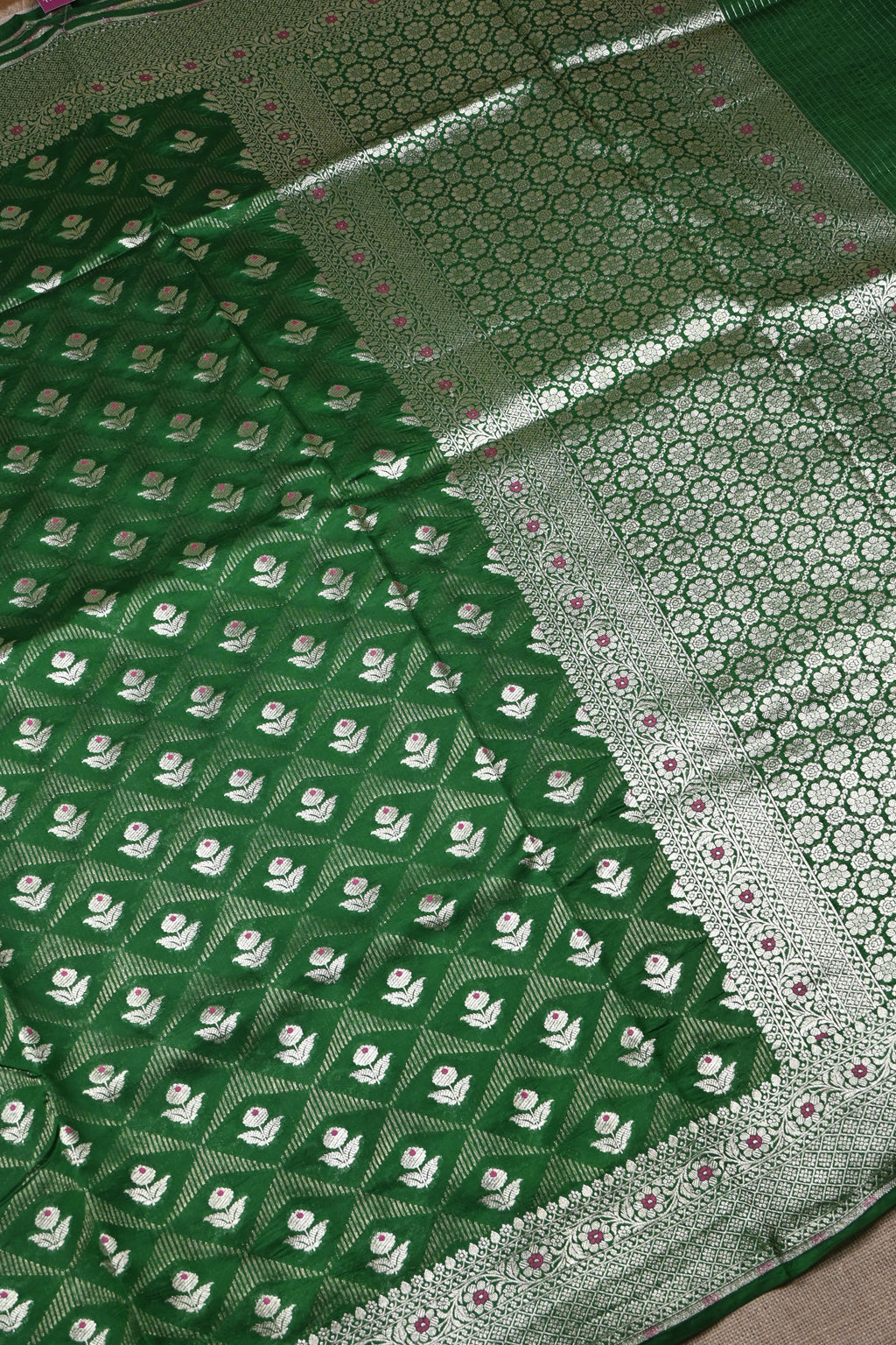 Dark Green Pure Banarasi Katan Silk Saree