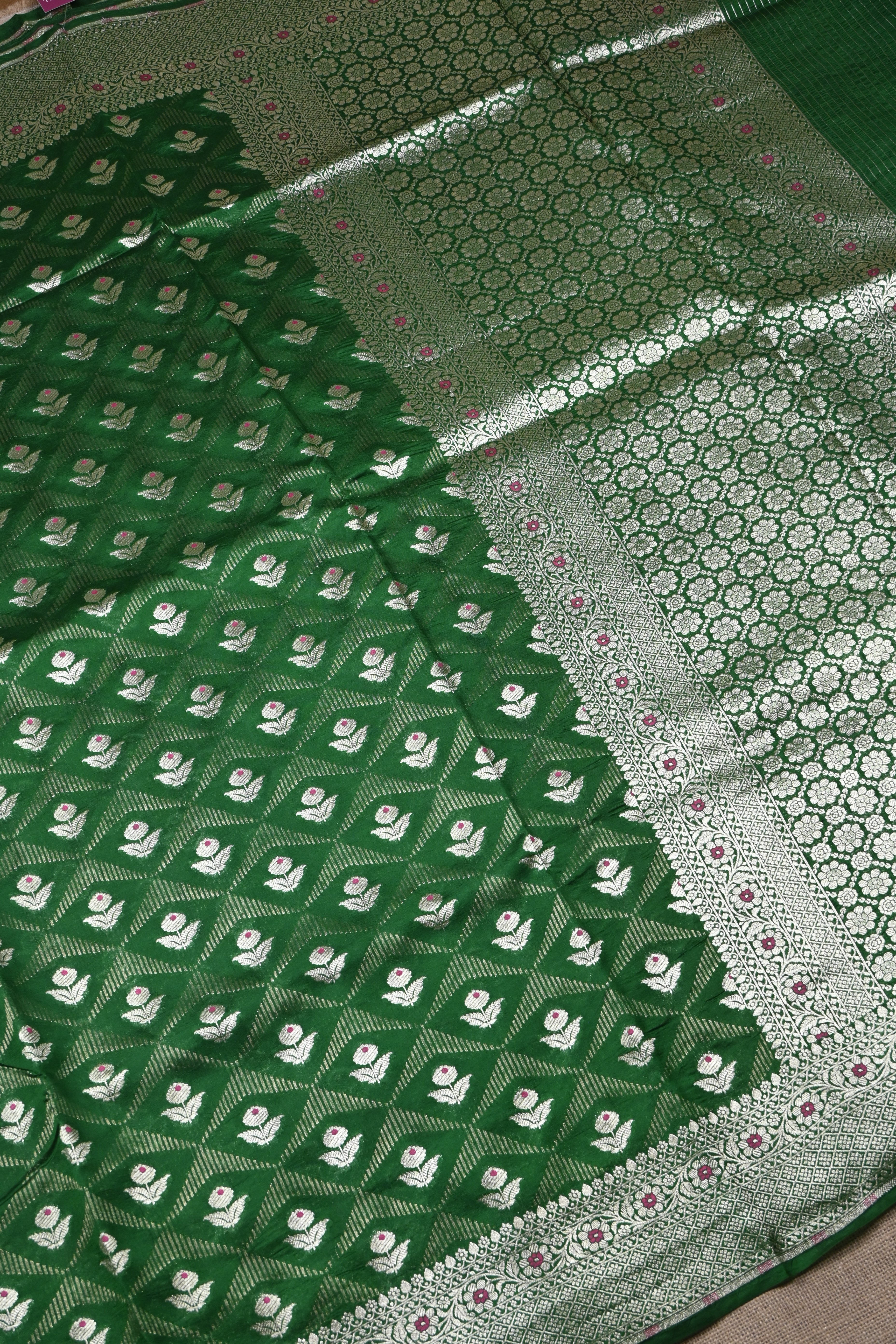 Dark Green Pure Banarasi Katan Silk Saree