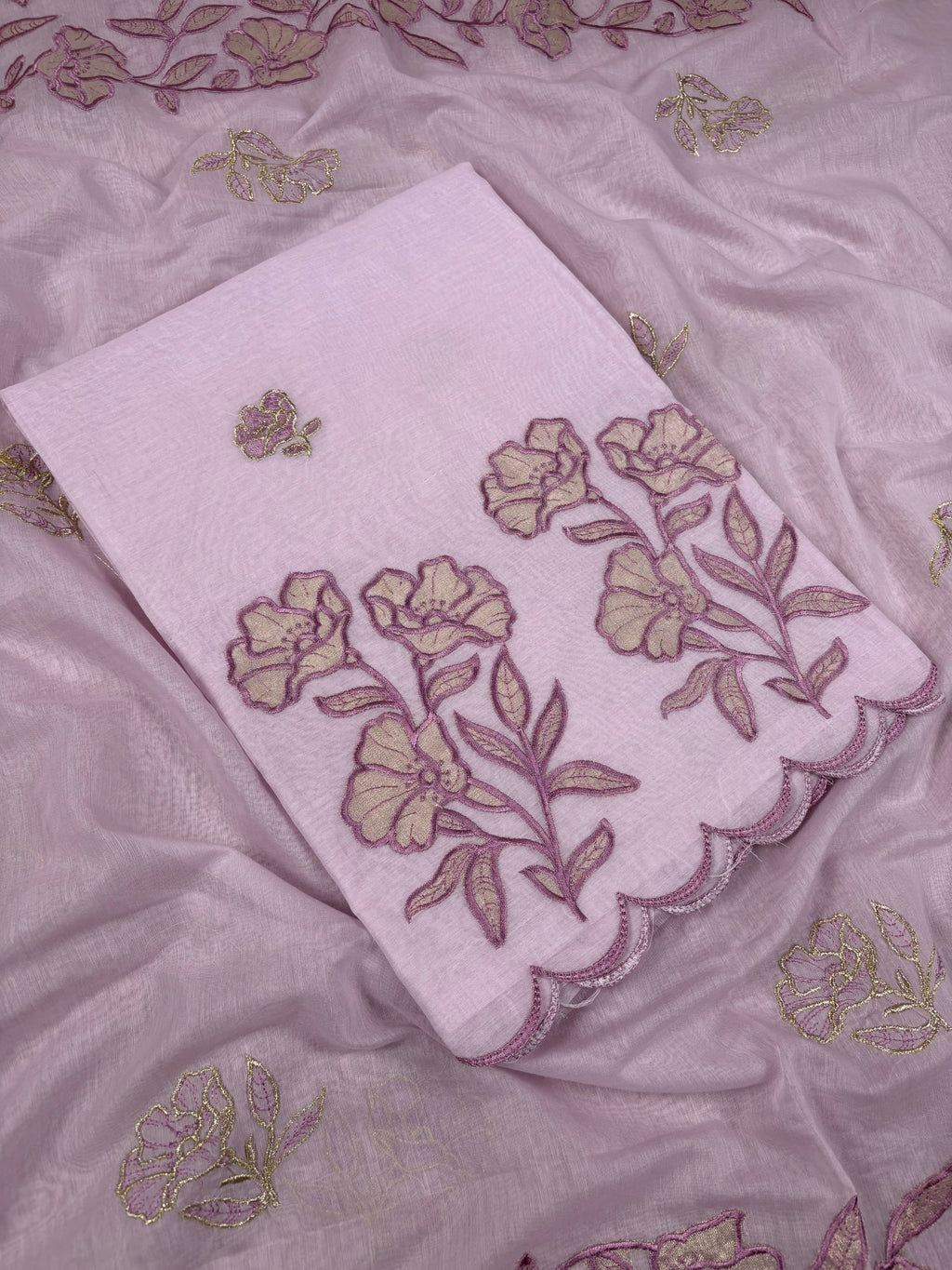 Baby Pink Banarasi Pure Mul-Mul Silk Suit