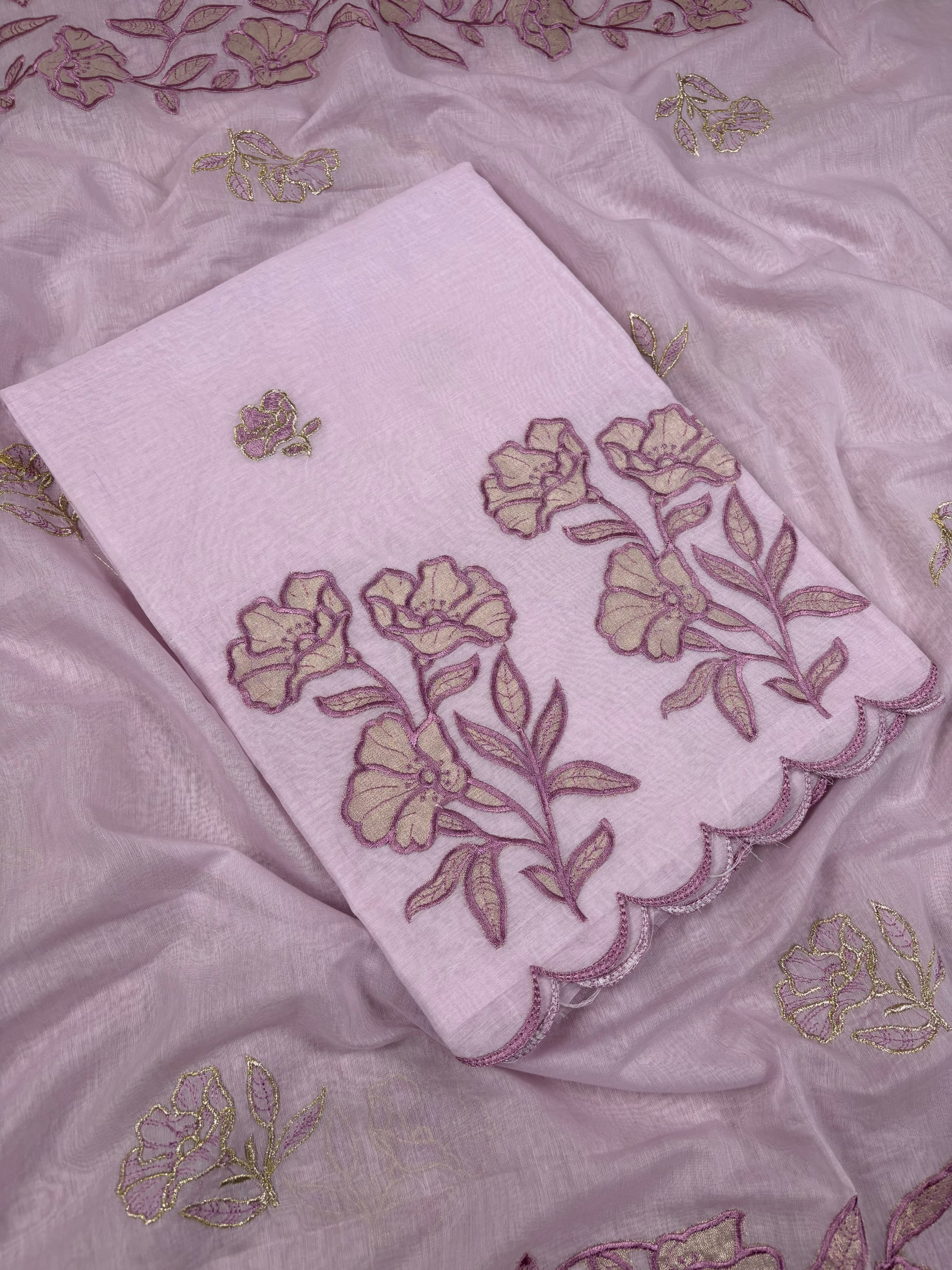 Baby Pink Banarasi Pure Mul-Mul Silk Suit