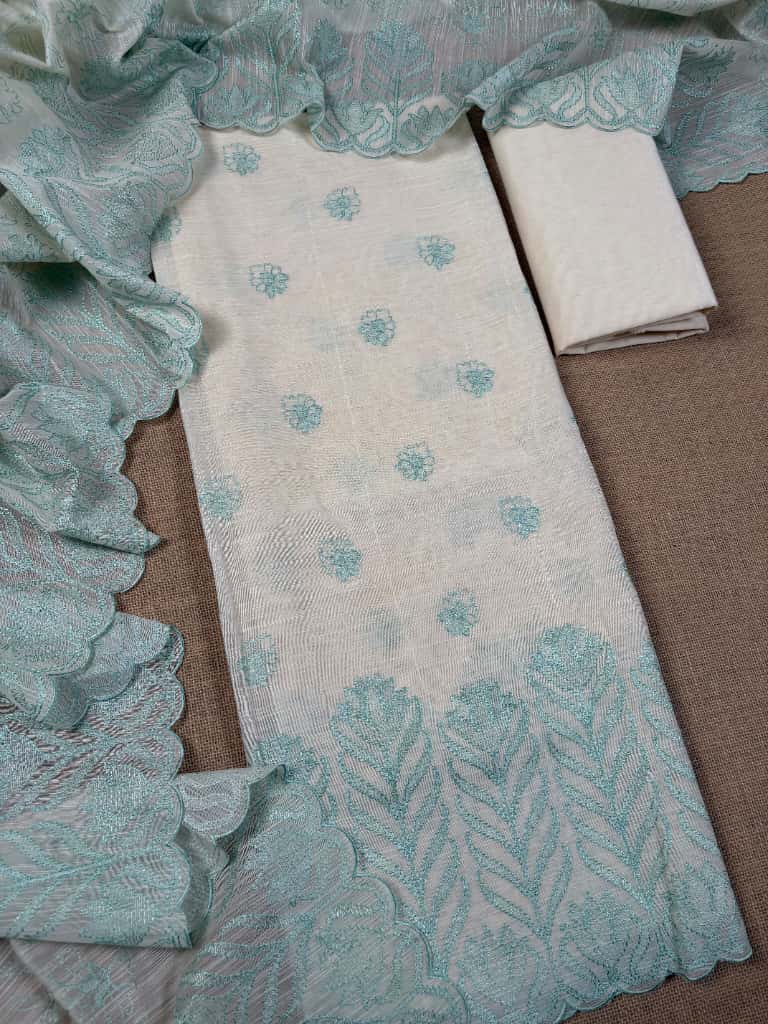 White Banarasi Lilen Suit