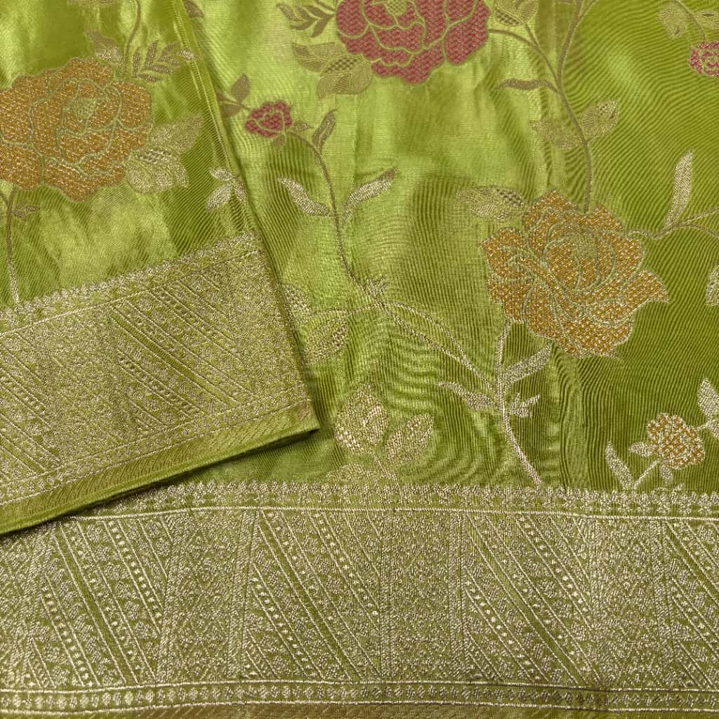 Mahendi Green Banarasi Mashru Satin Silk Saree