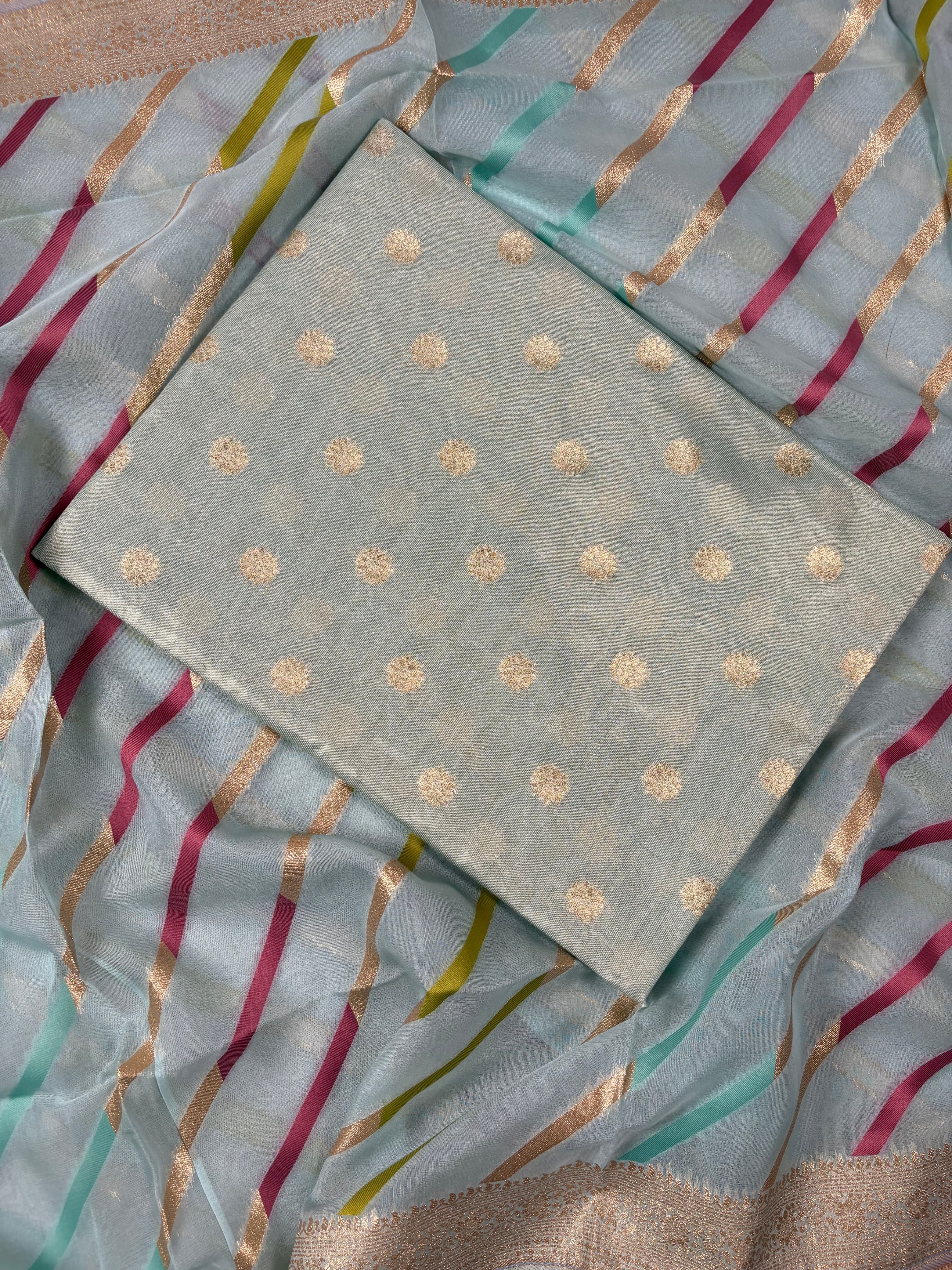 Sky Blue Banarasi Katan Tissue Silk Suit