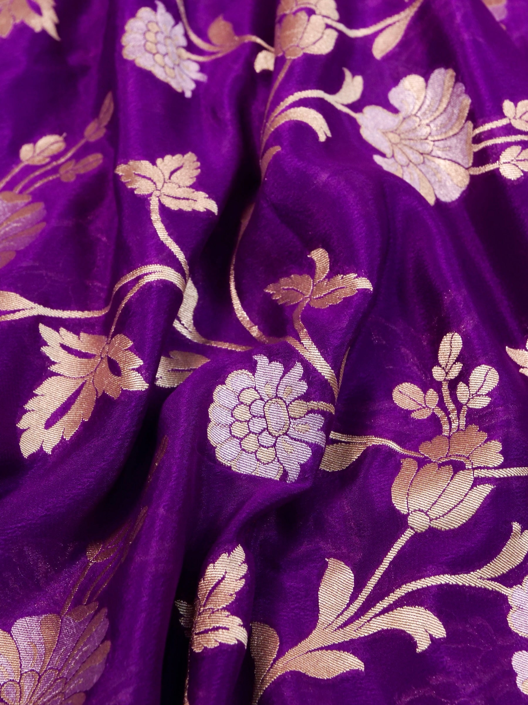 Handwoven Purple Banarasi Khaddi Silk Saree