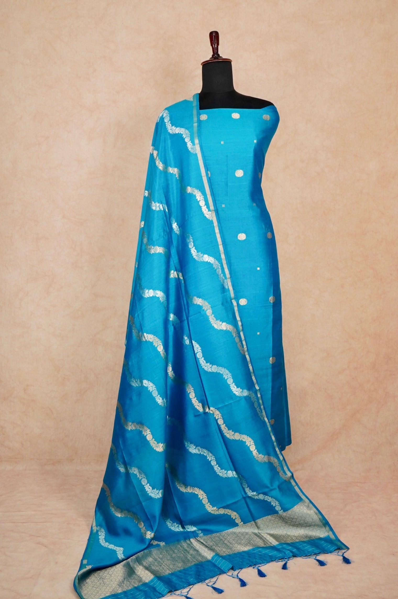 Handwoven Blue Banarasi Chiniya Silk Suit