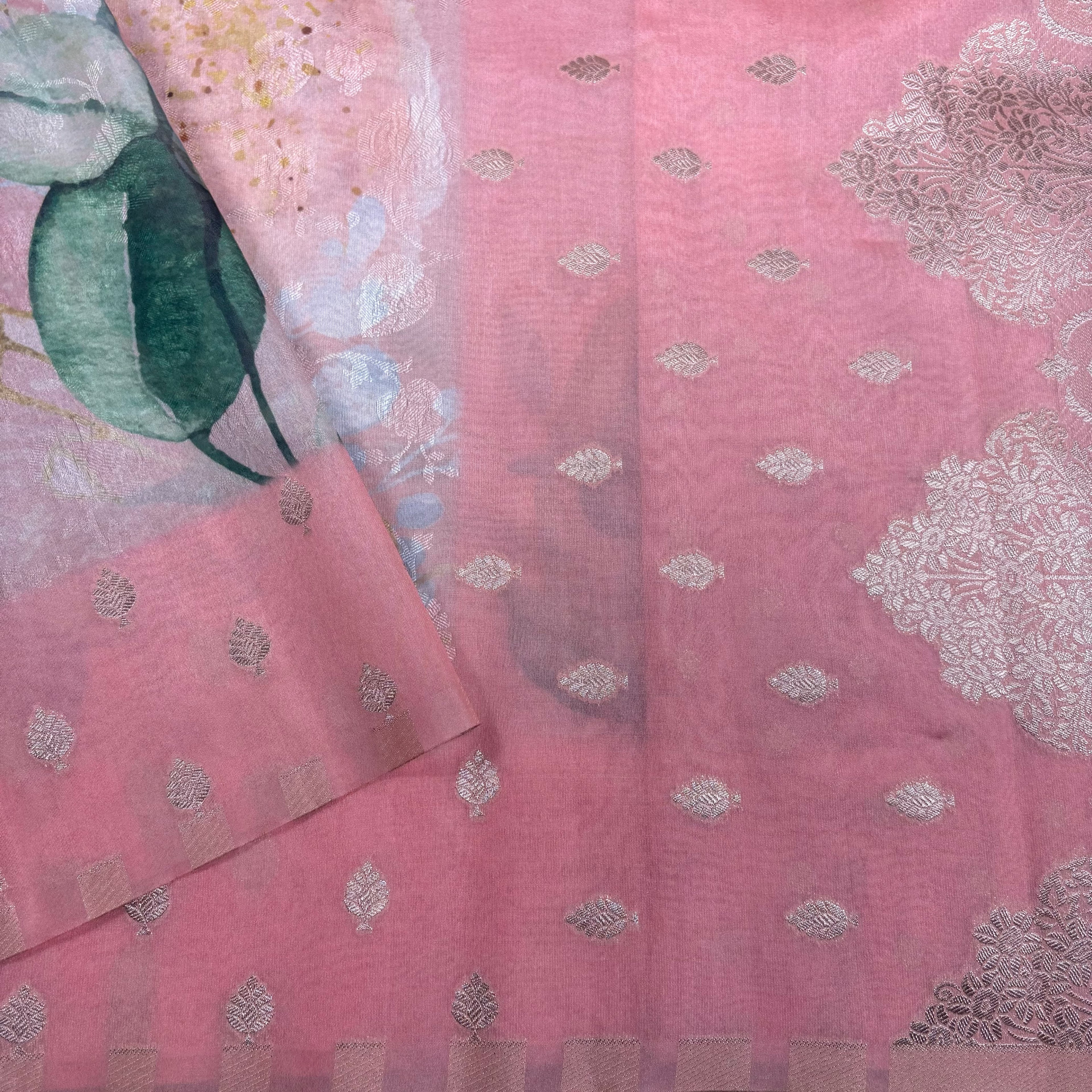 Light Peach Banarasi Tissue Tanchui Saree