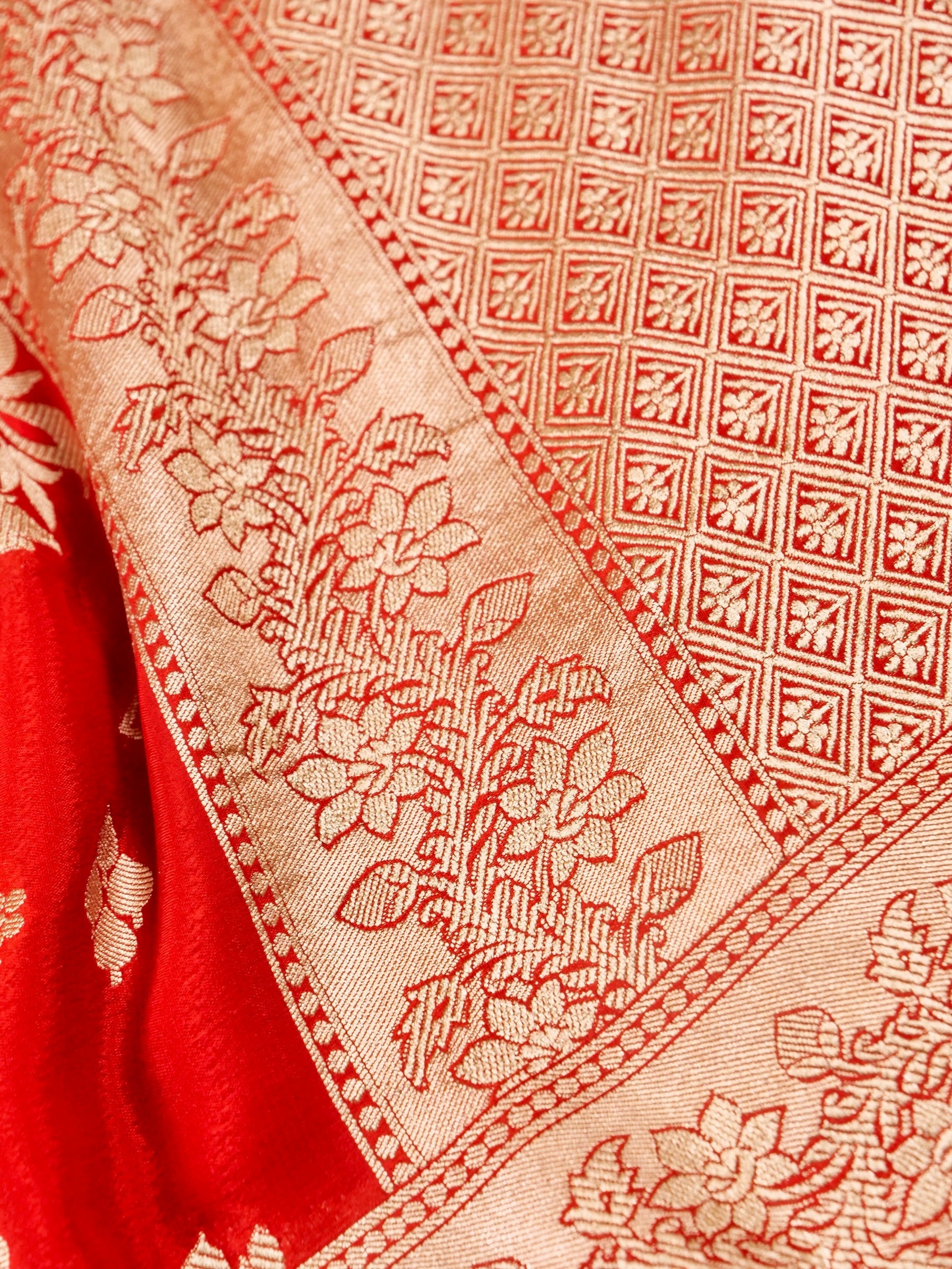 Handwoven Red Banarasi Khaddi Silk Saree