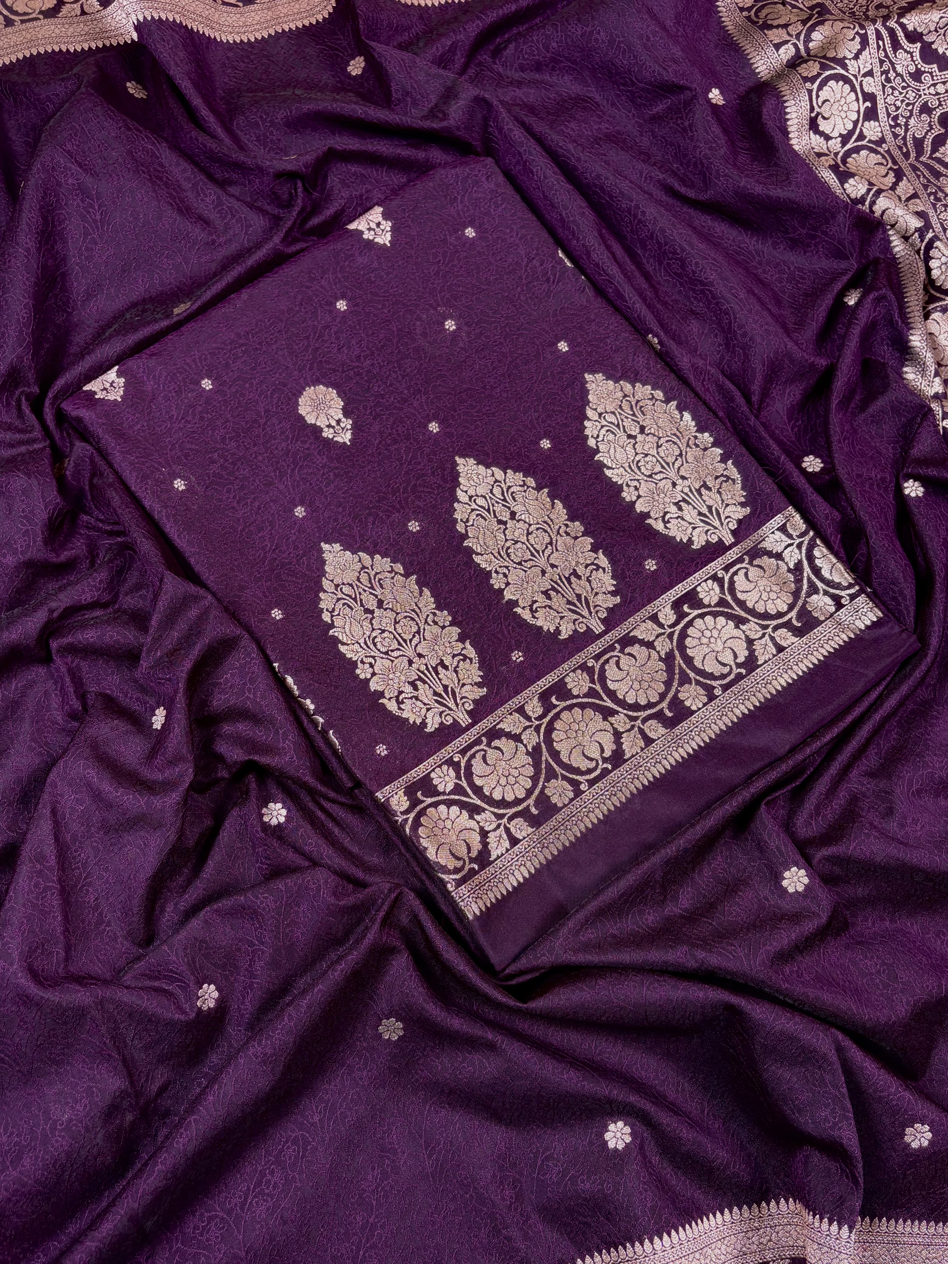 Purple Banarasi Katan Tanchui Silk Suit