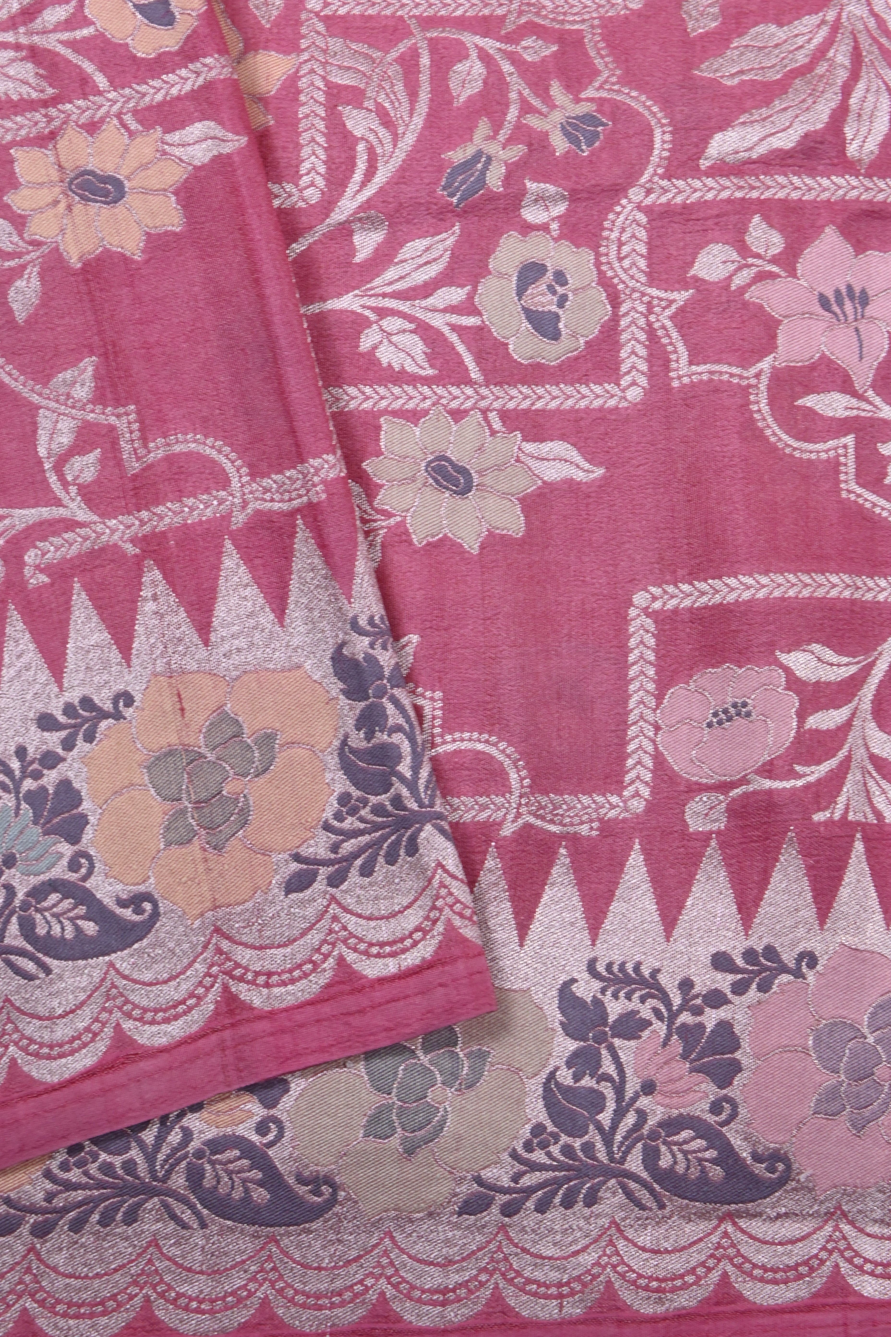 Hot Pink Pure Banarasi Tussar Georgette Silk Saree