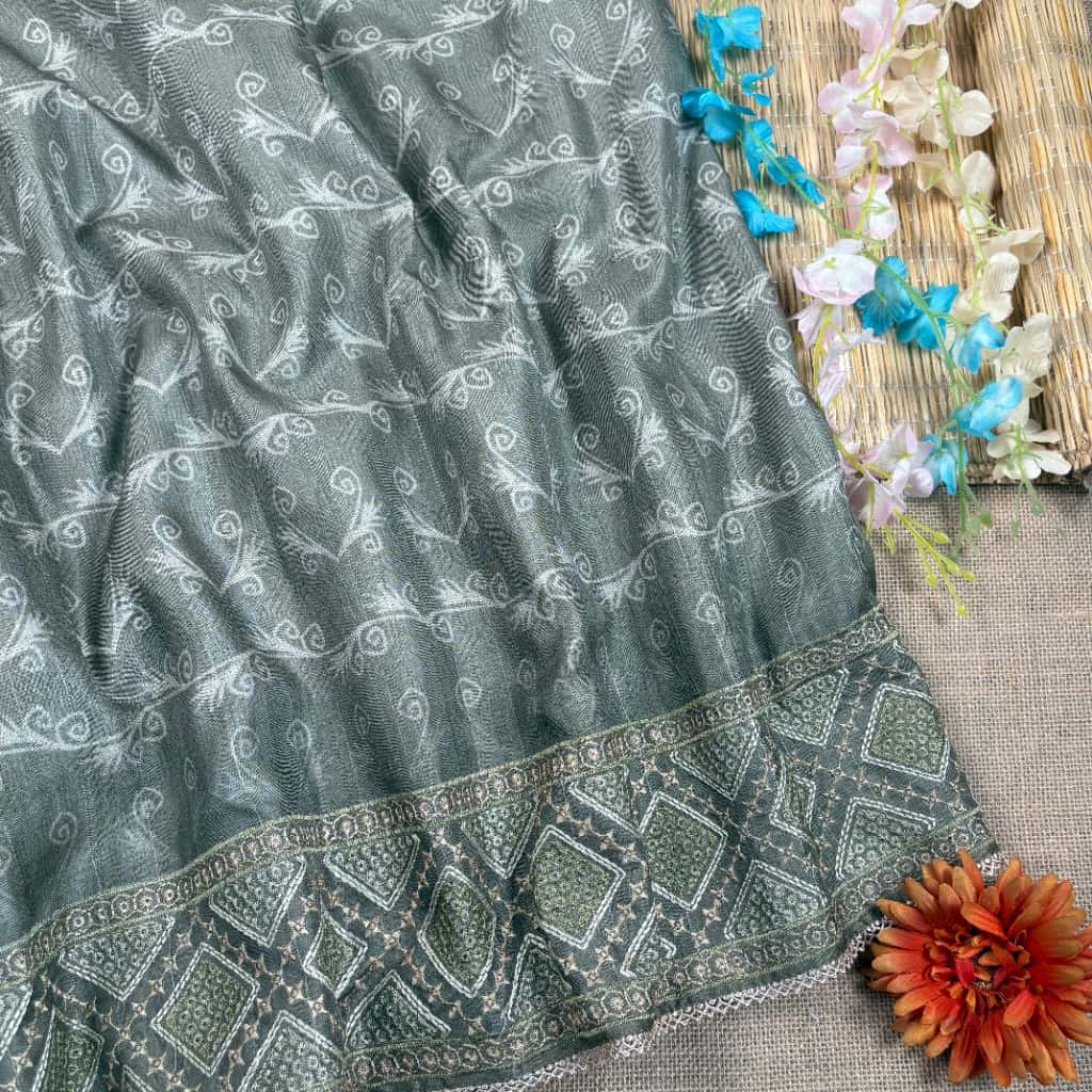 Grey Banarasi Tussar Matka Silk Saree