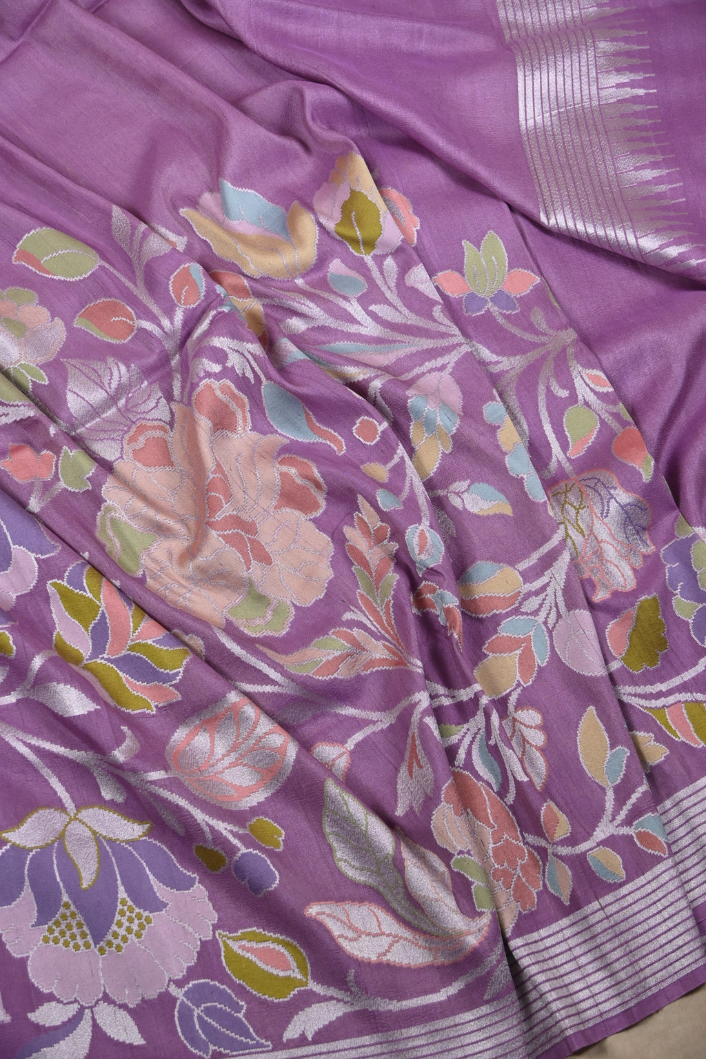 Lilac Pure Banarasi Tussar Georgette Saree