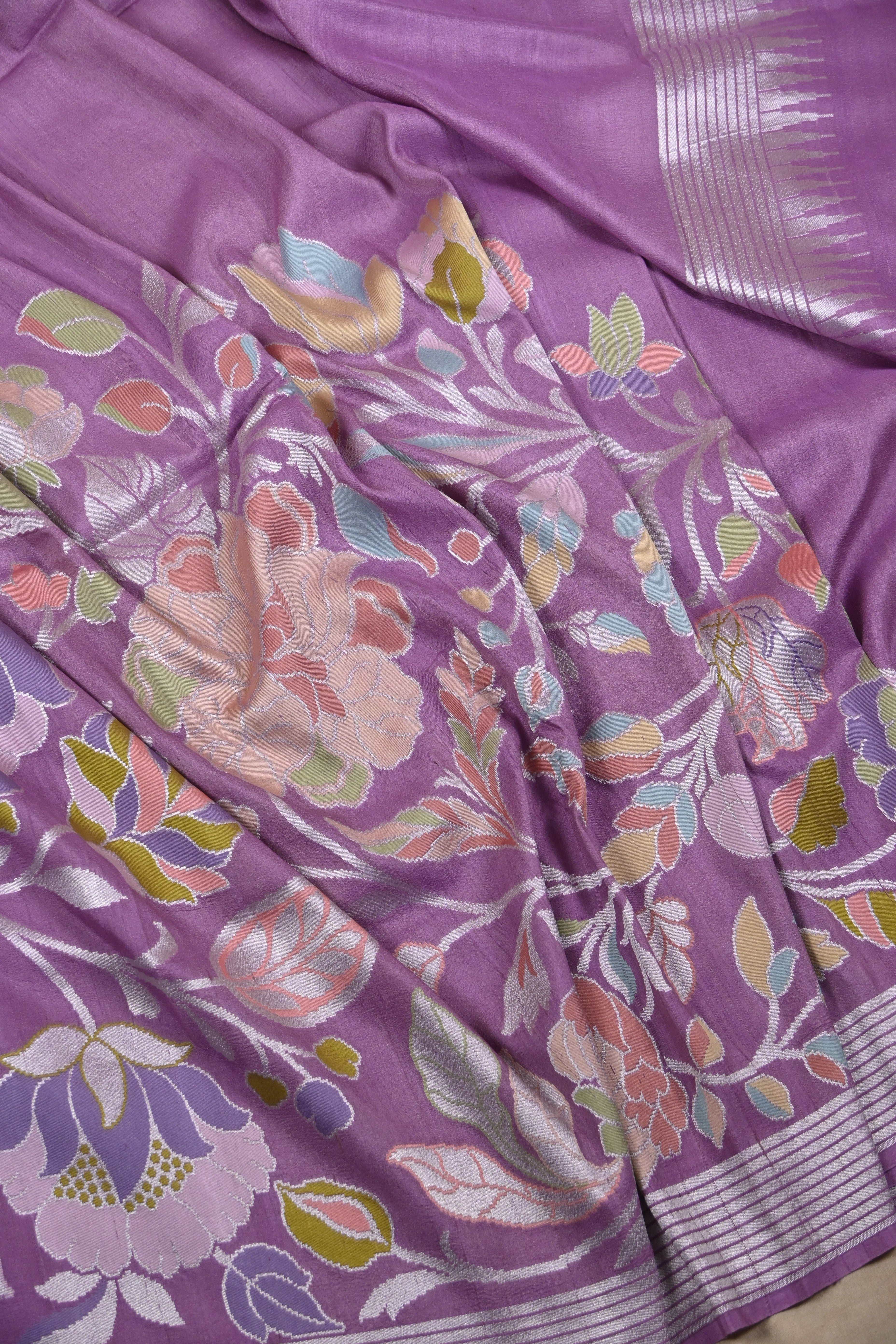 Lilac Pure Banarasi Tussar Georgette Saree