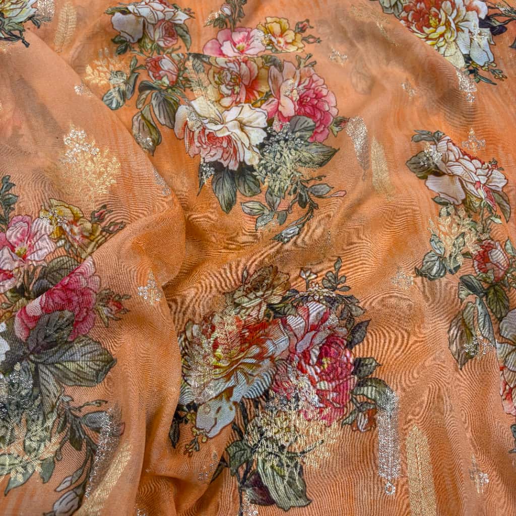 Orange Banarasi Khaddi Georgette Silk Saree