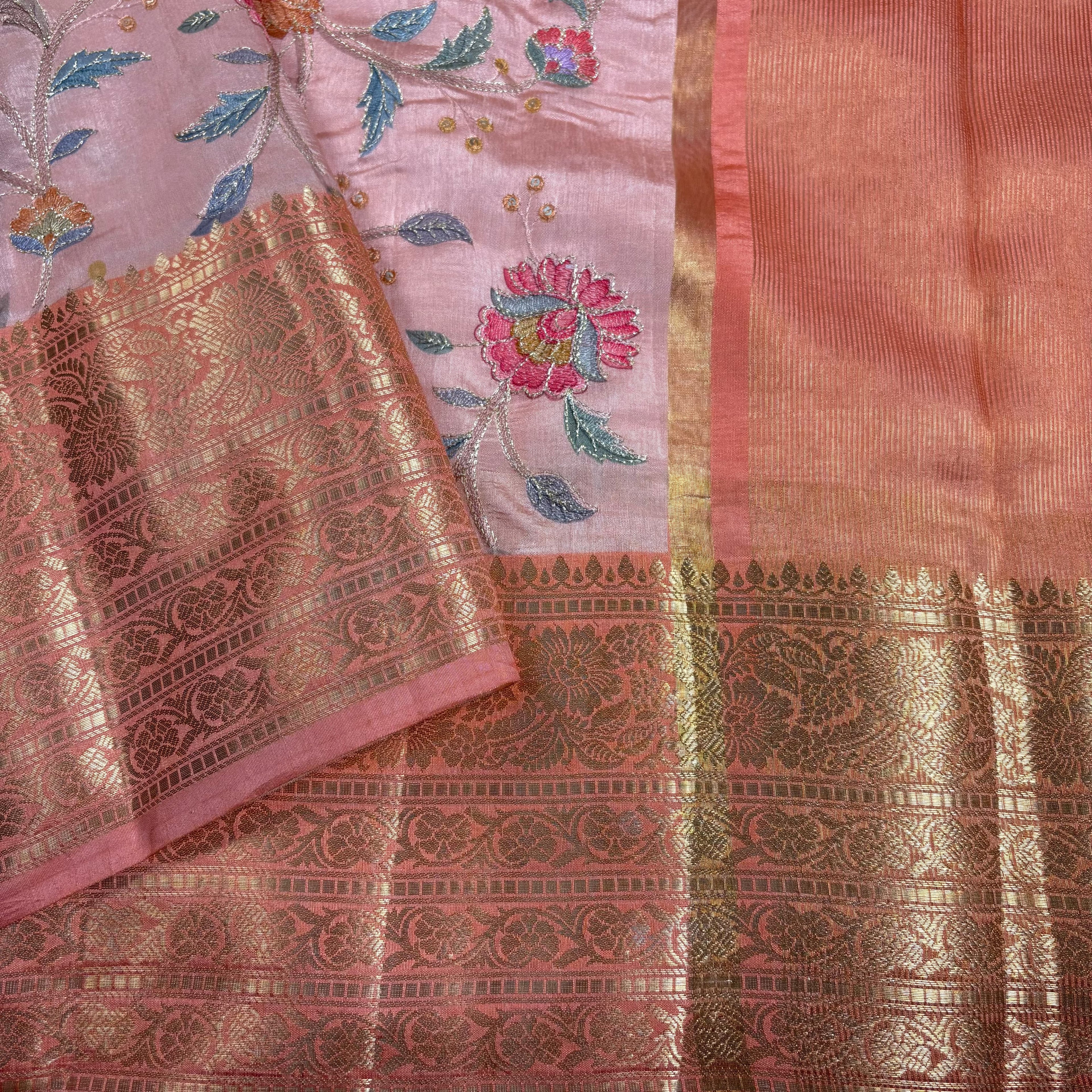 Peach Banarasi Dupion Silk Saree