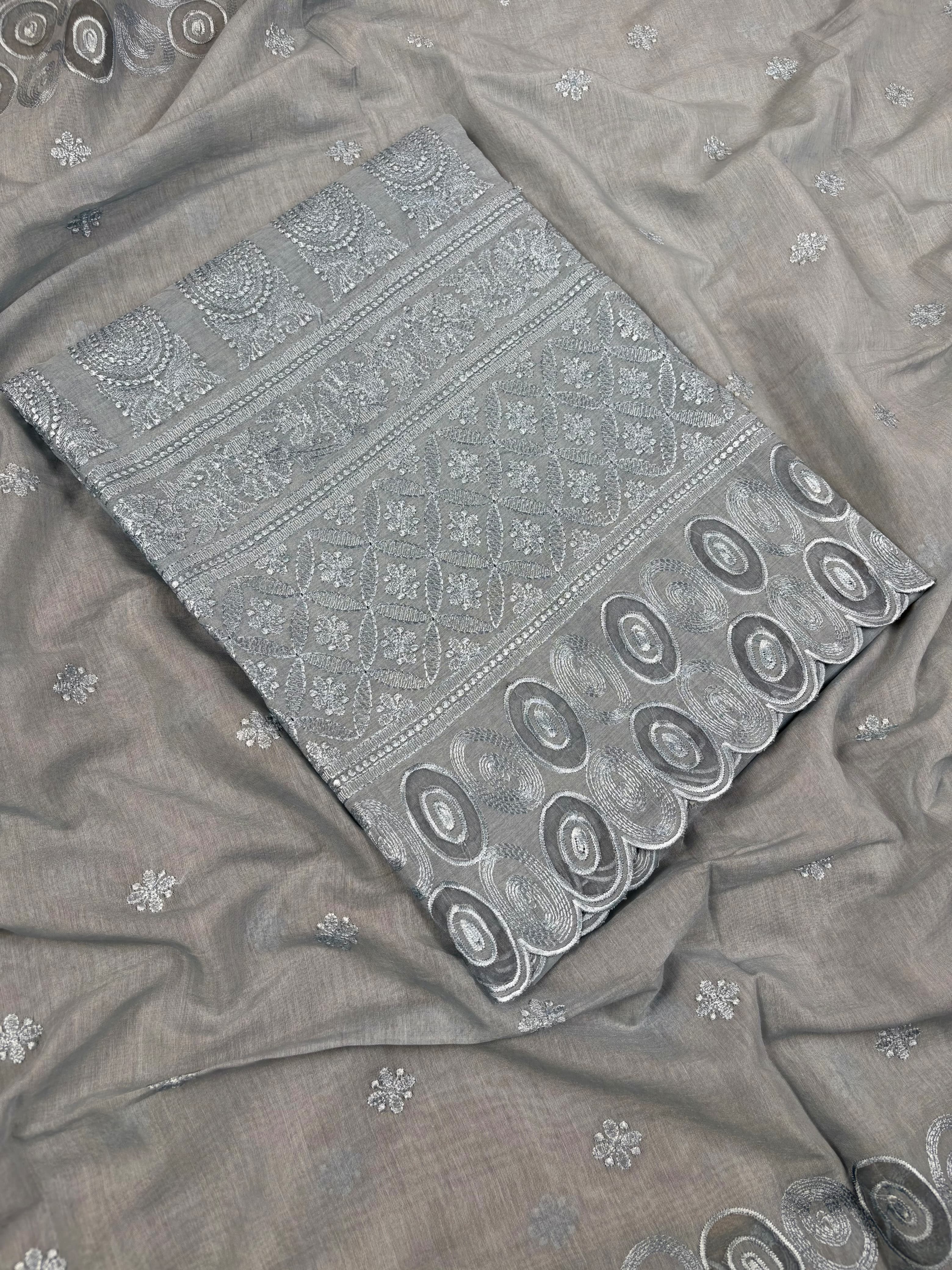 Grey Banarasi Cotton Suit