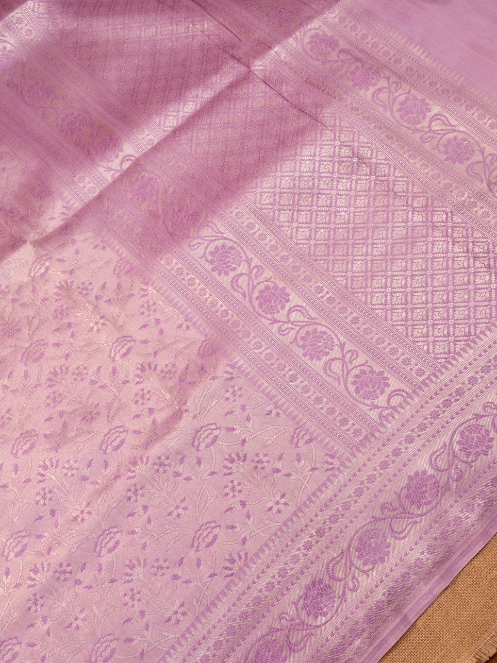 Handwoven Lavender Banarasi Katan Soft Tissue Silk Saree