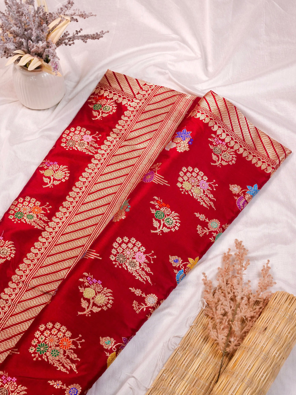 Handwoven Red Banarasi Katan Silk Saree