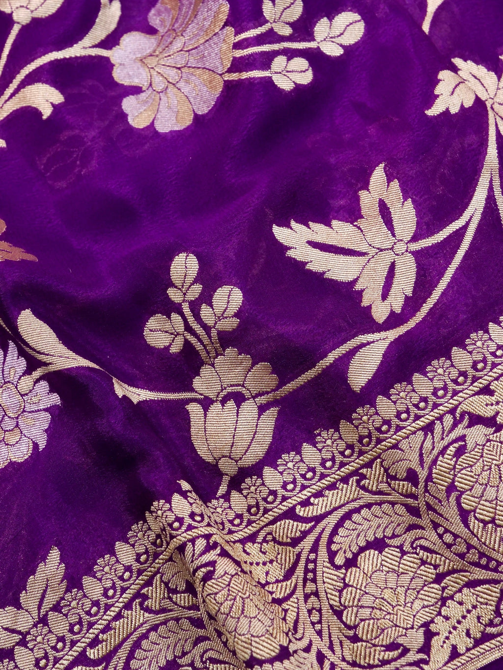 Handwoven Purple Banarasi Khaddi Silk Saree