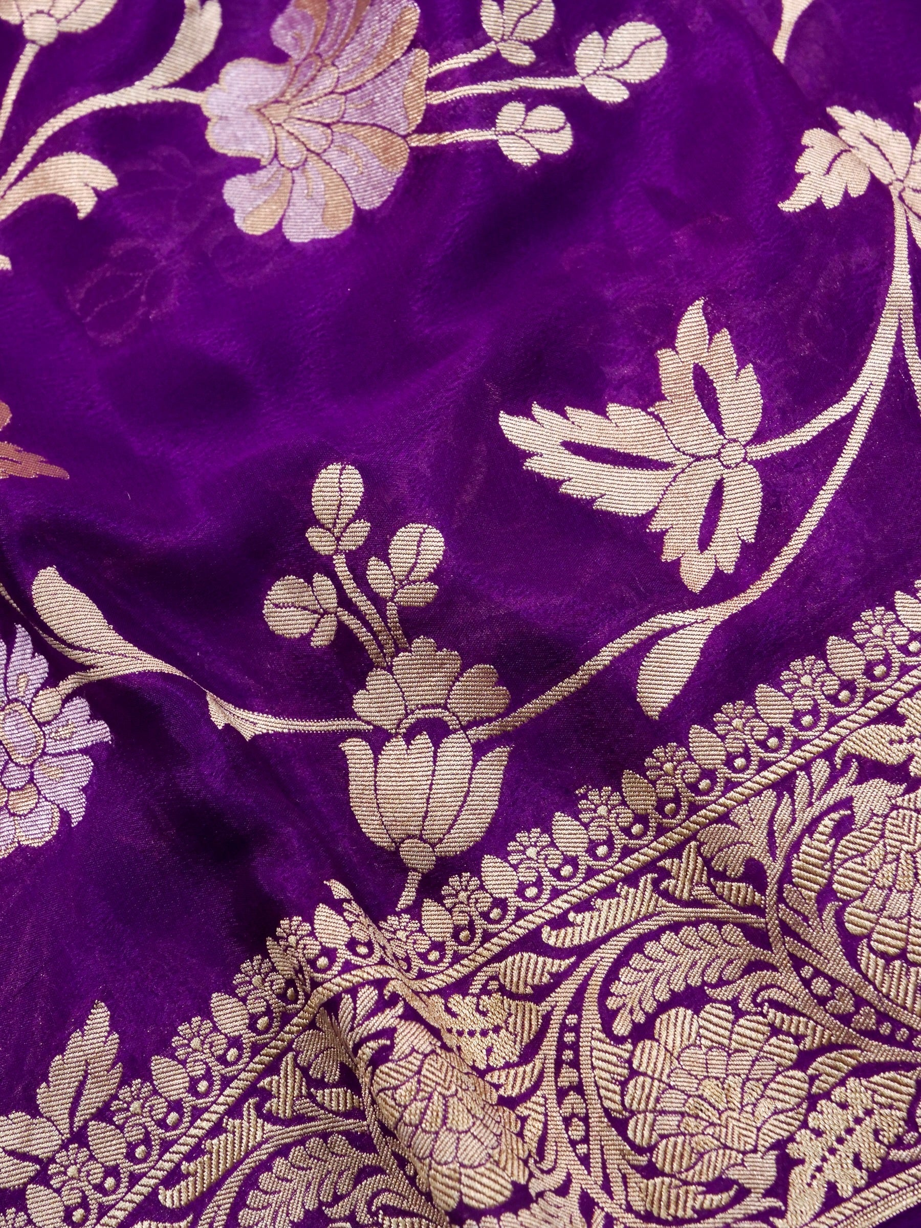 Handwoven Purple Banarasi Khaddi Silk Saree
