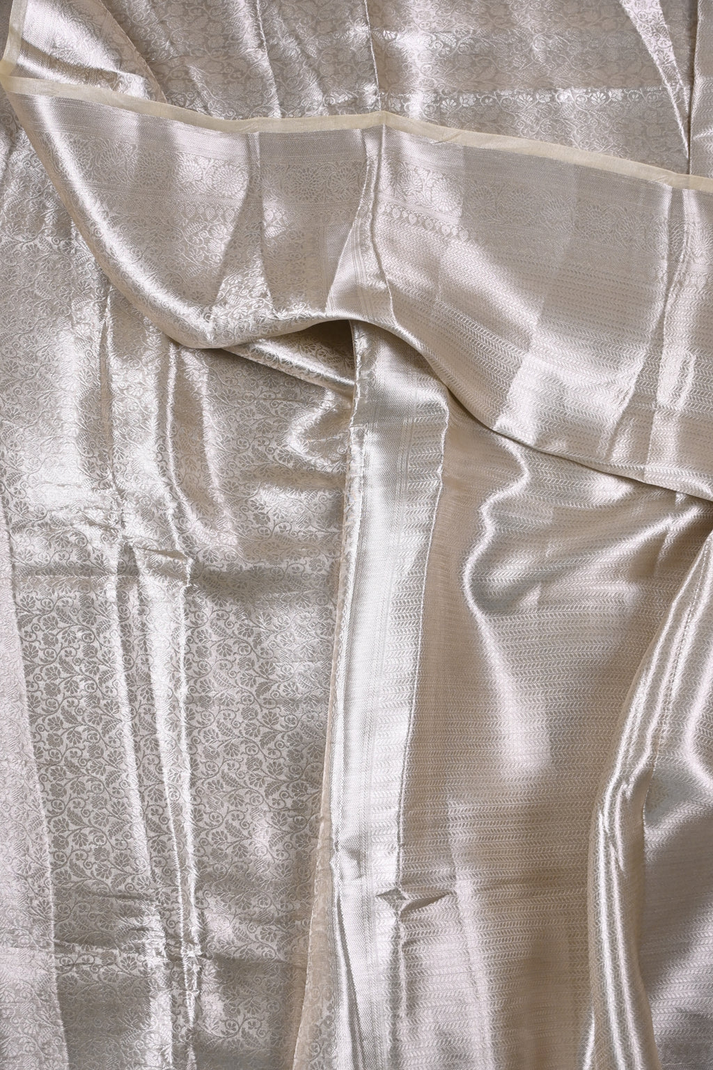 Baby Beige Pure Banarasi Molten Tissue Silk Saree