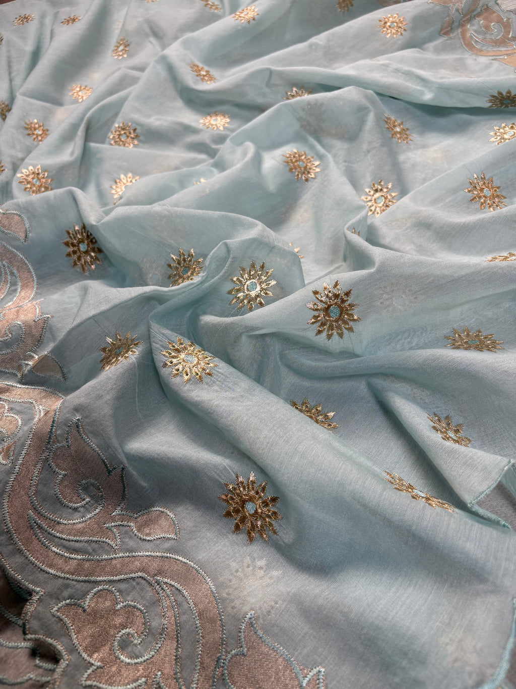 Sky Blue Banarasi Mul-Mul Suit