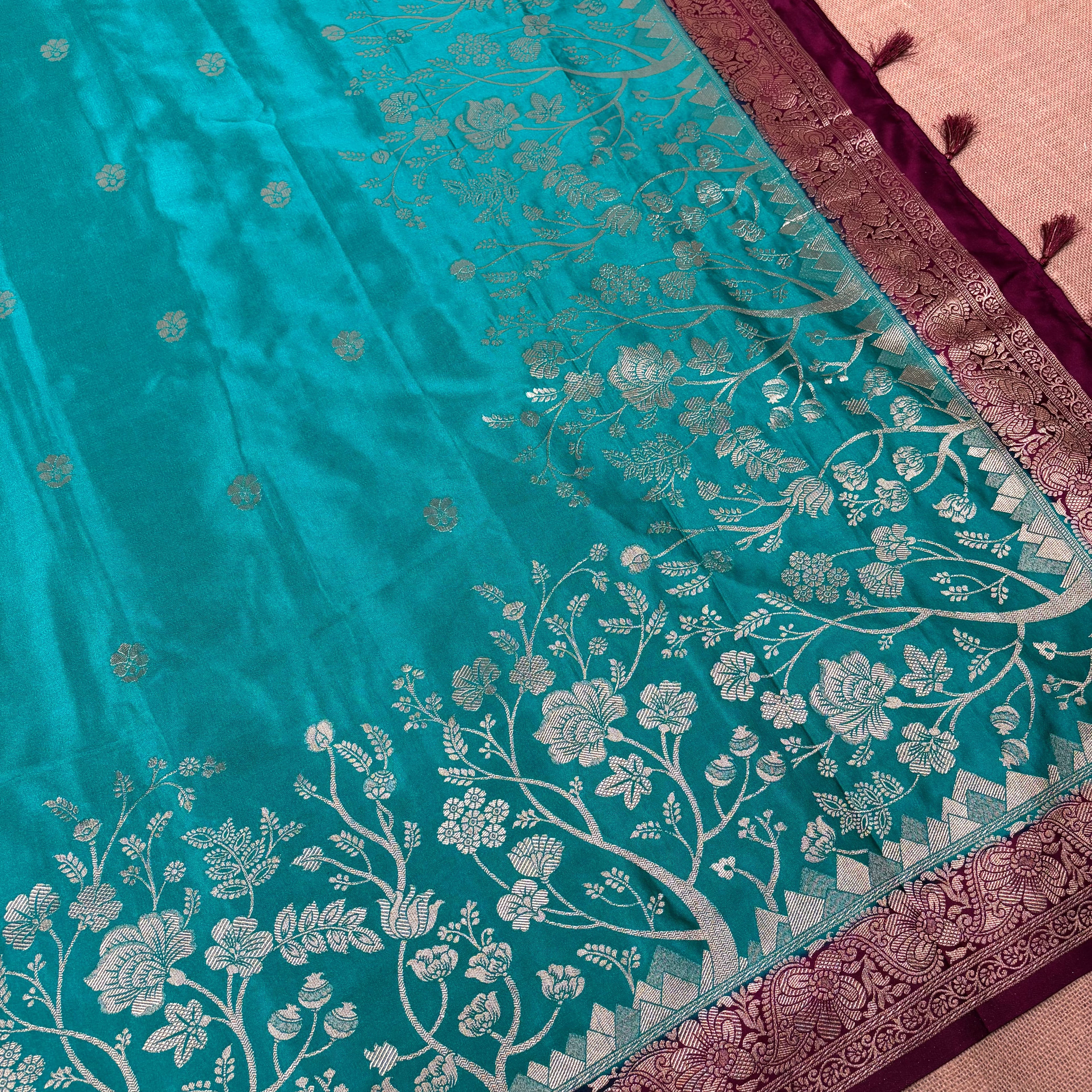 Sea Green Banarasi Mashru Silk Saree