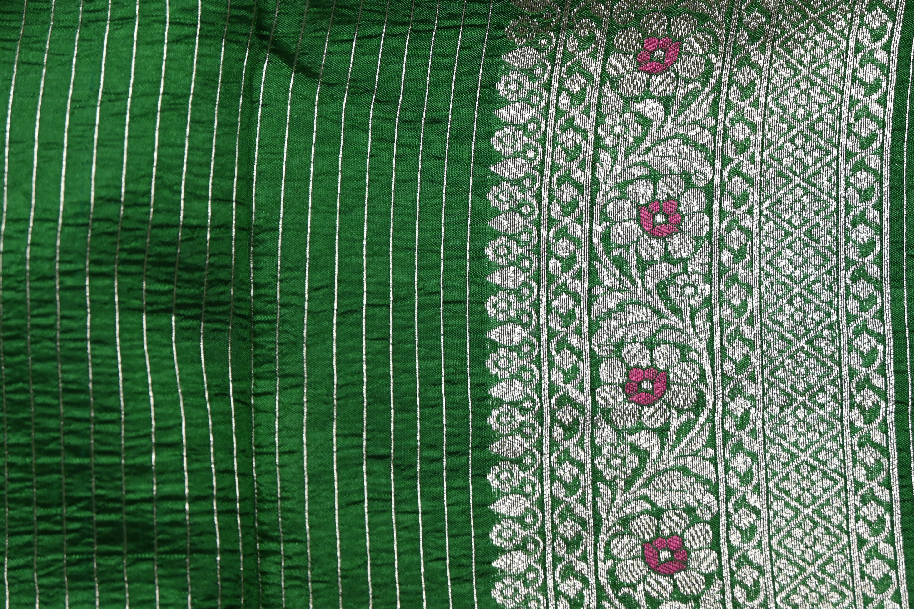 Dark Green Pure Banarasi Katan Silk Saree