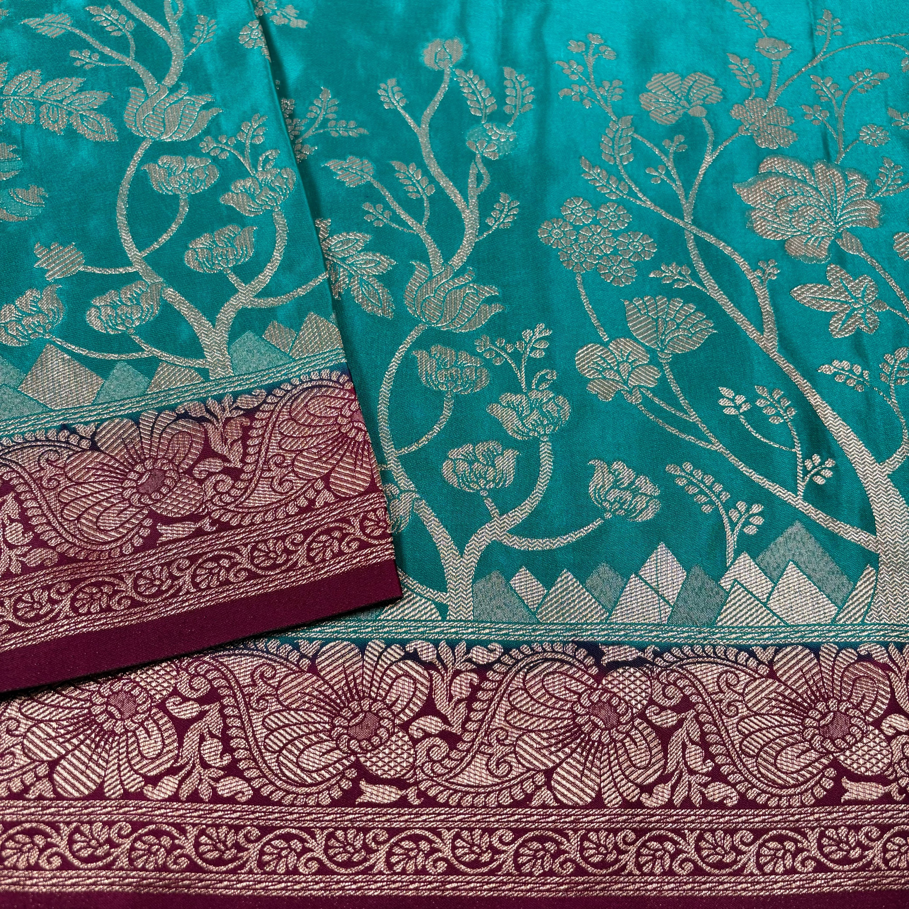 Sea Green Banarasi Mashru Silk Saree