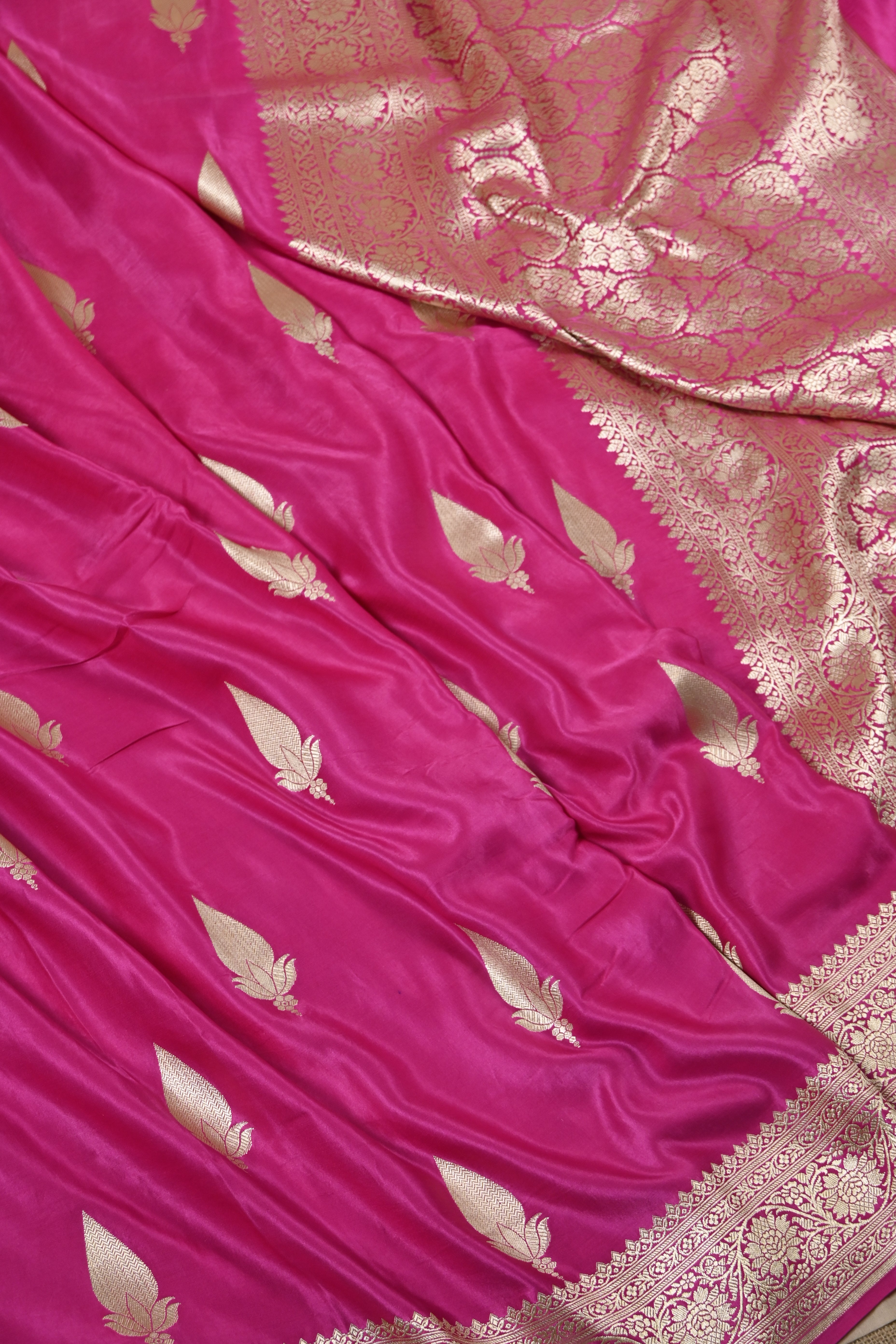 Hot Pink Pure Banarasi Satin Mashru Silk Saree