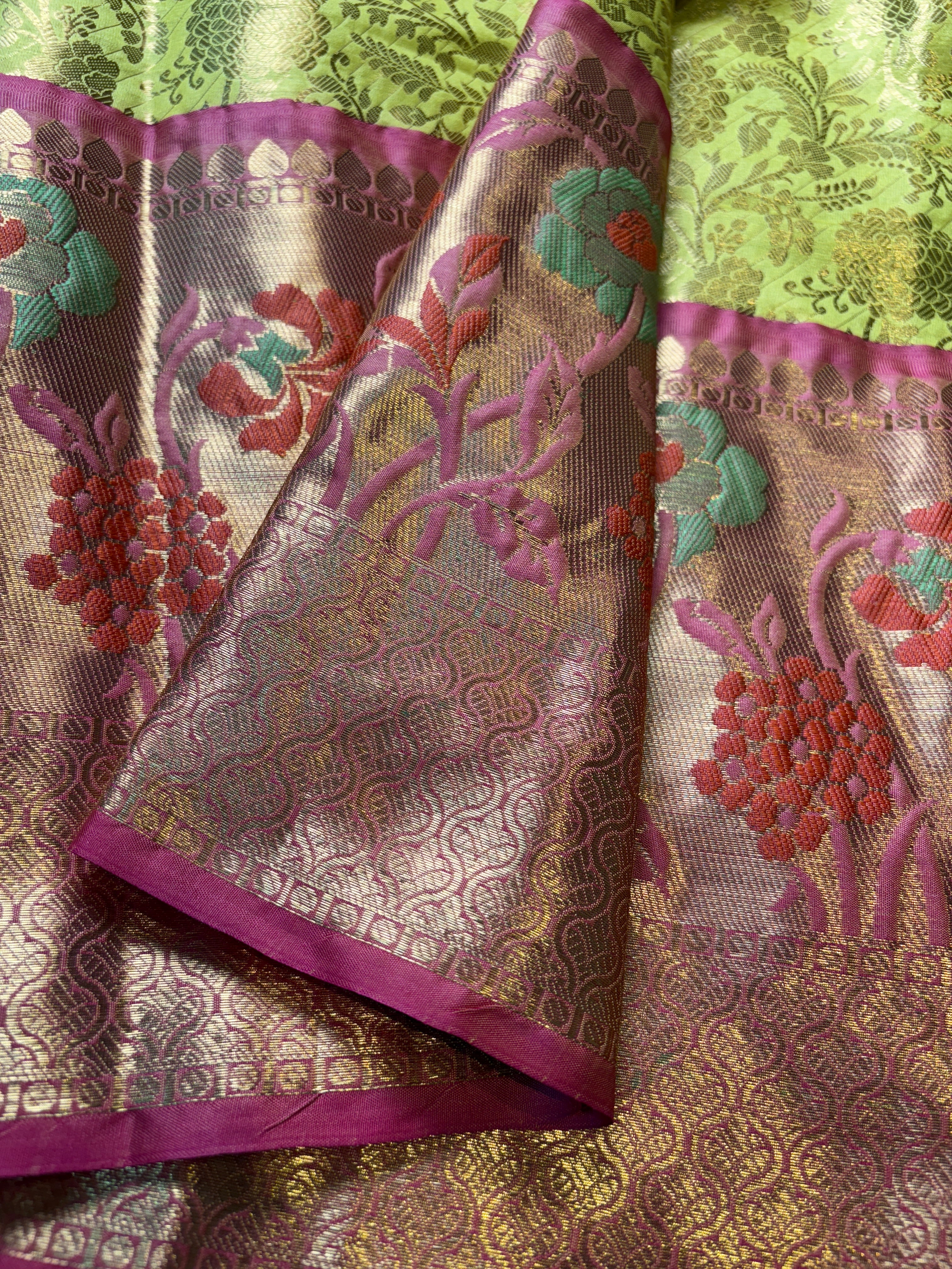 Contrast Banarasi Fancy Katan Brocade Meena Saree