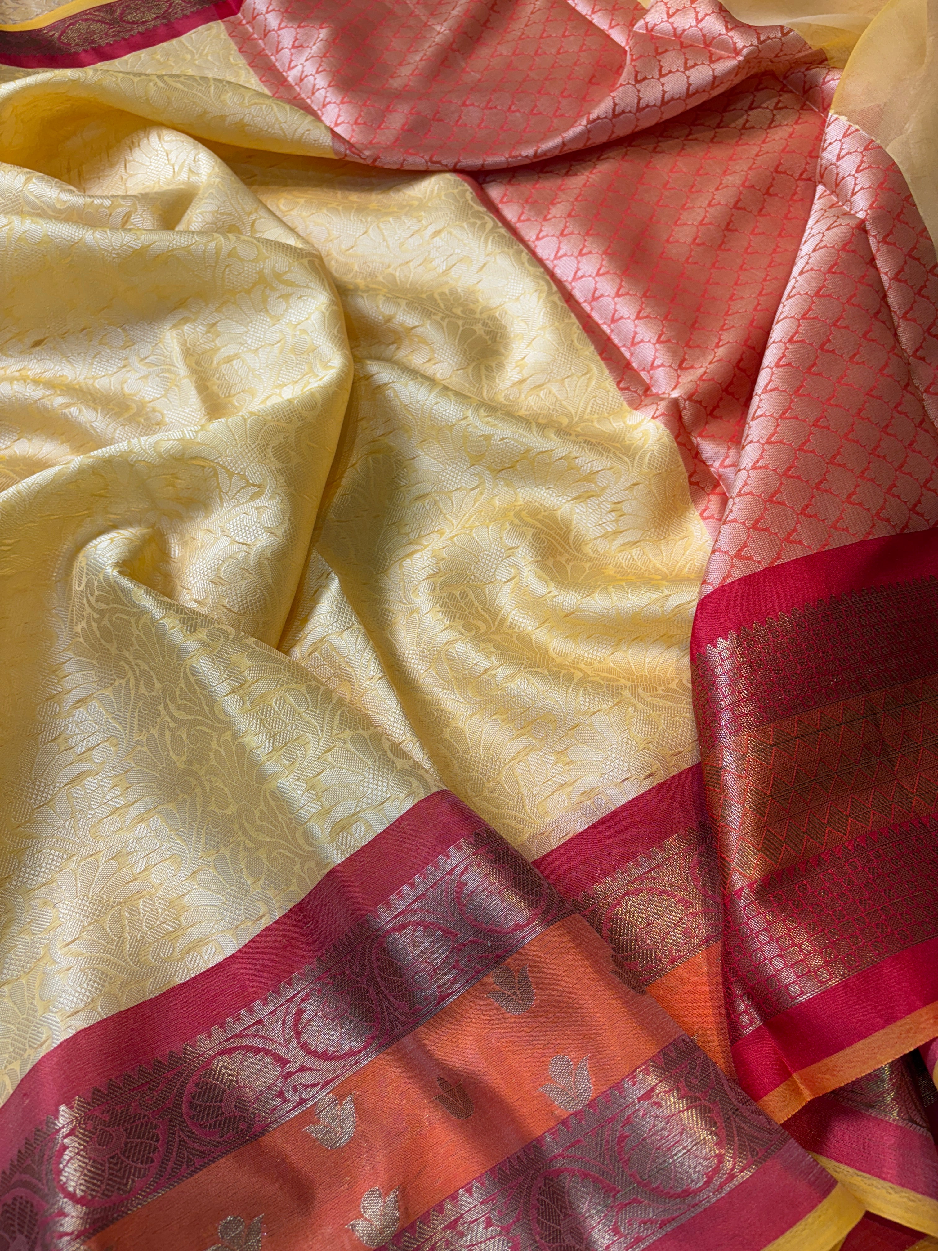 Pastel Yellow Banarasi Katan Tanchui Silk Saree