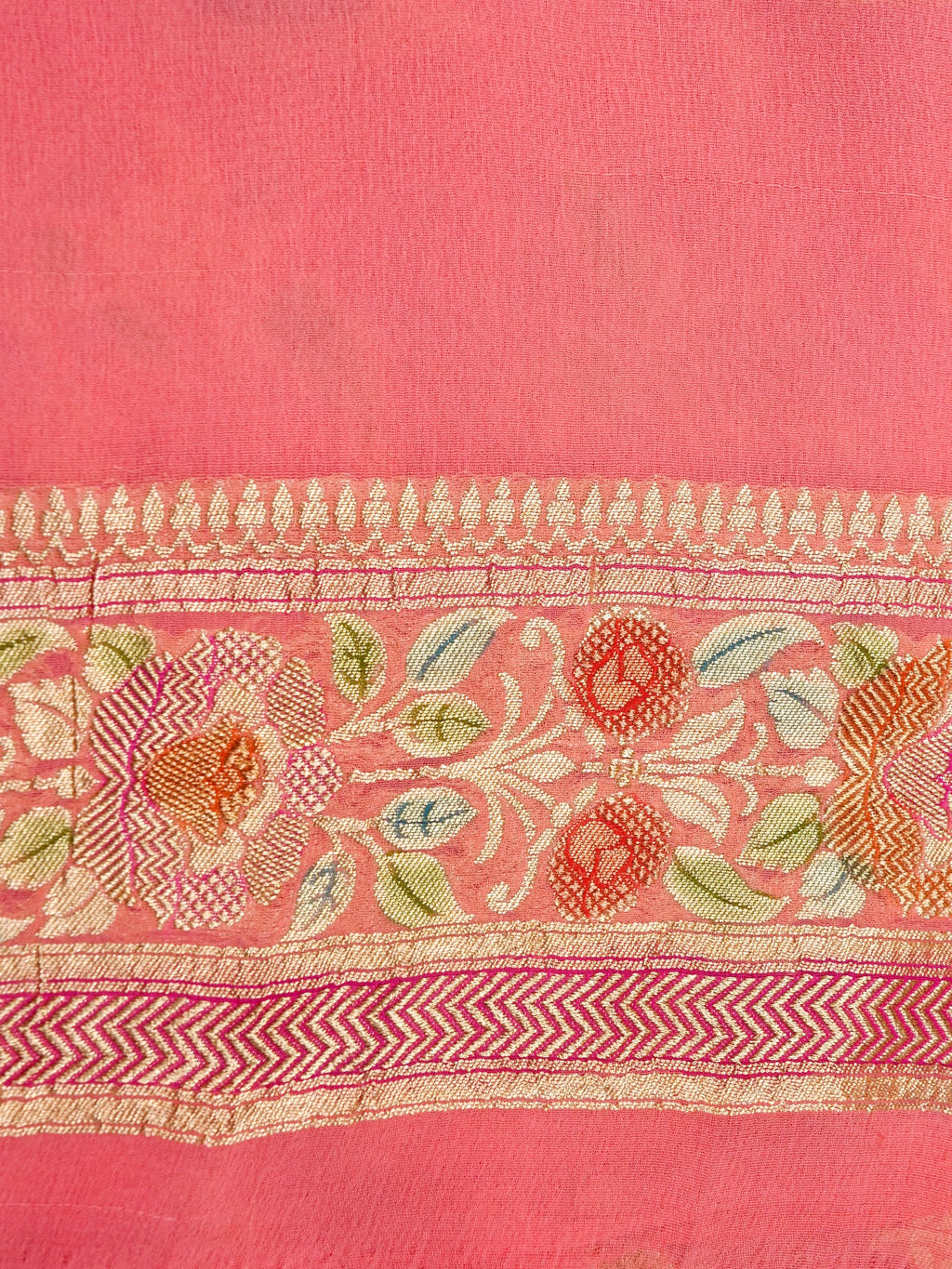 Handwoven Carrot Pink Banarasi Khaddi Silk Saree