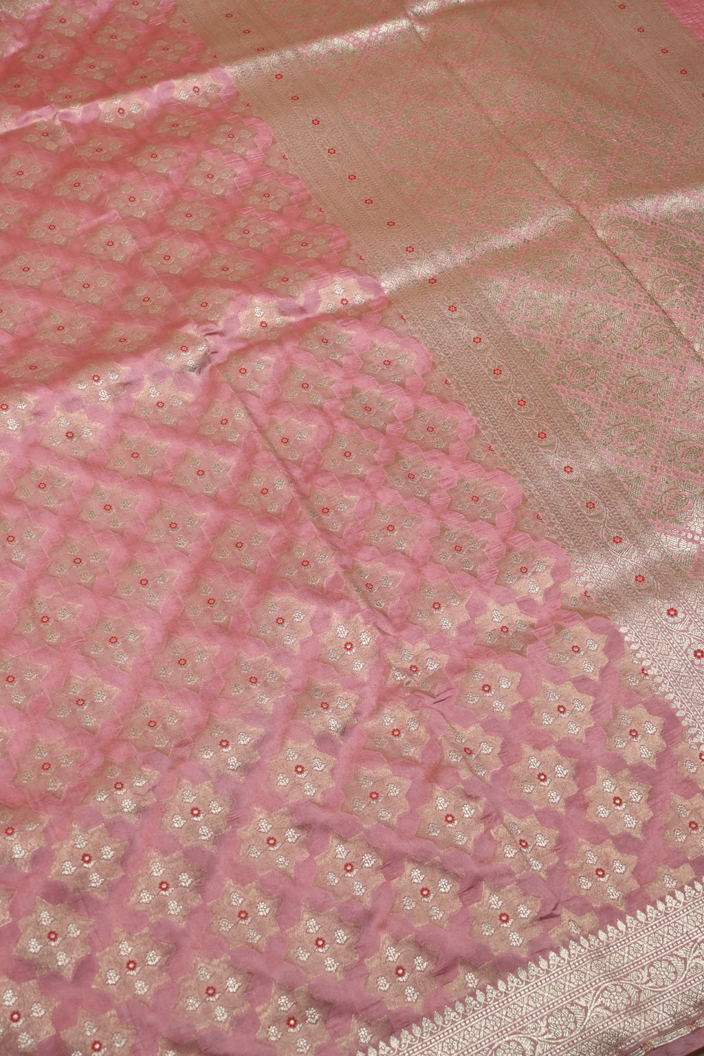 Peach Pure Banarasi Katan Silk Saree