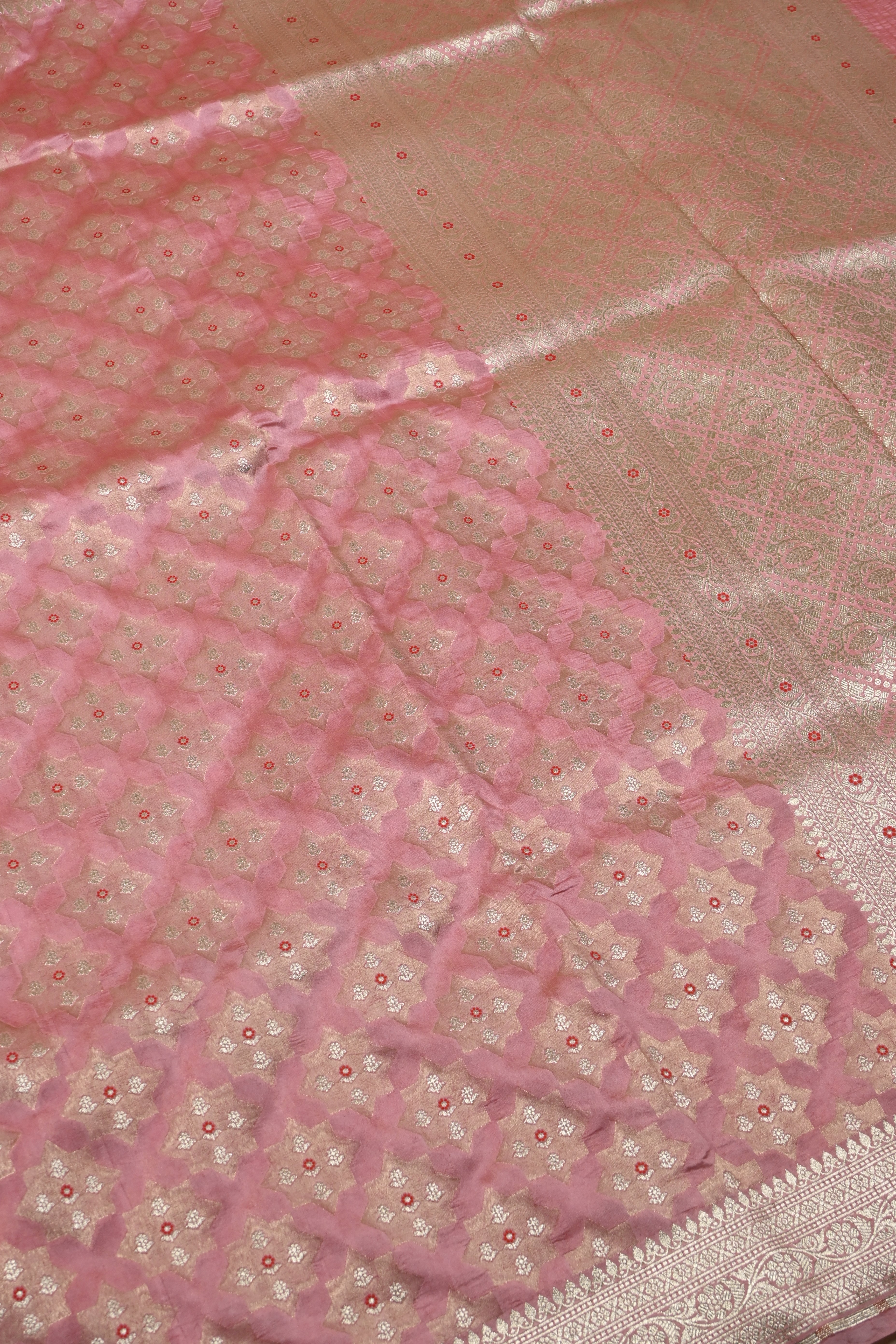 Peach Pure Banarasi Katan Silk Saree