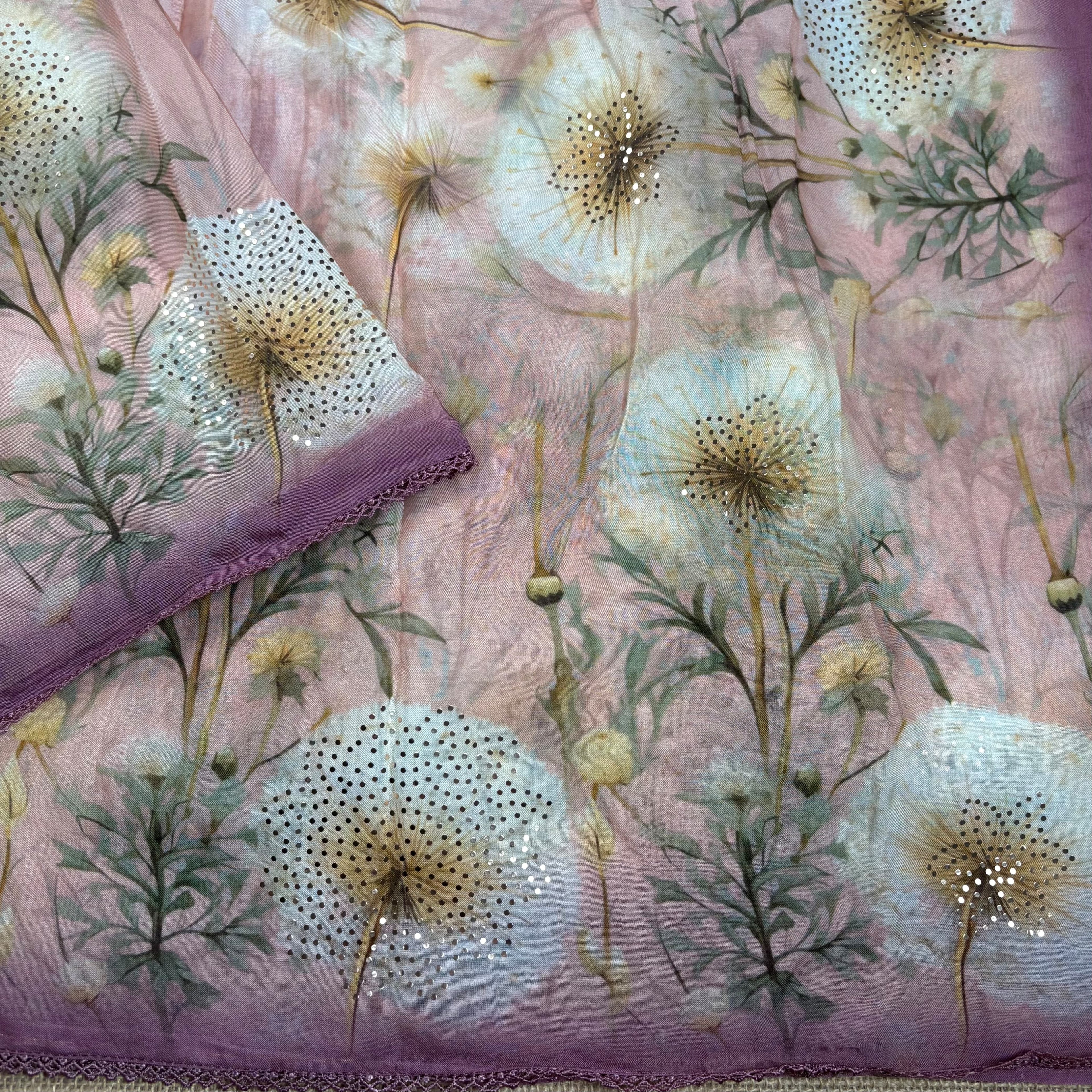 Lilac Banarasi Georgette Satin Saree