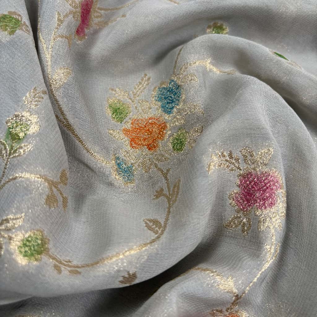 Grey Banarasi Viscose Georgette Silk Saree