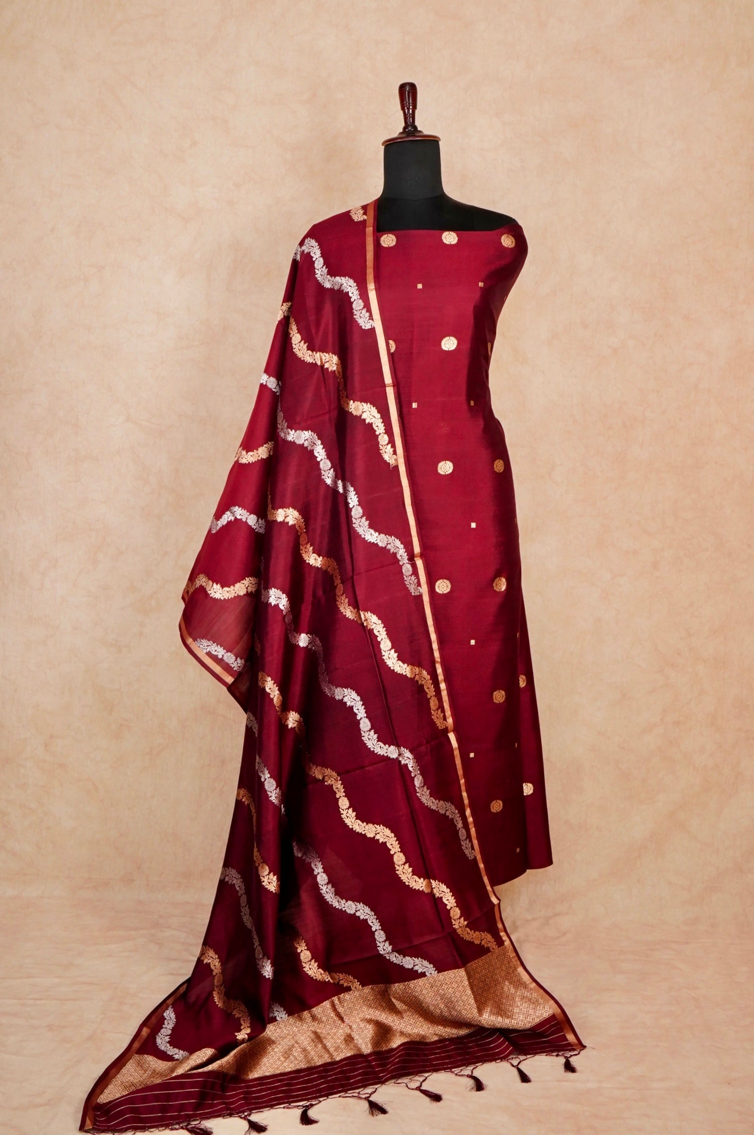 Handwoven Maroon Banarasi Chiniya Silk Suit