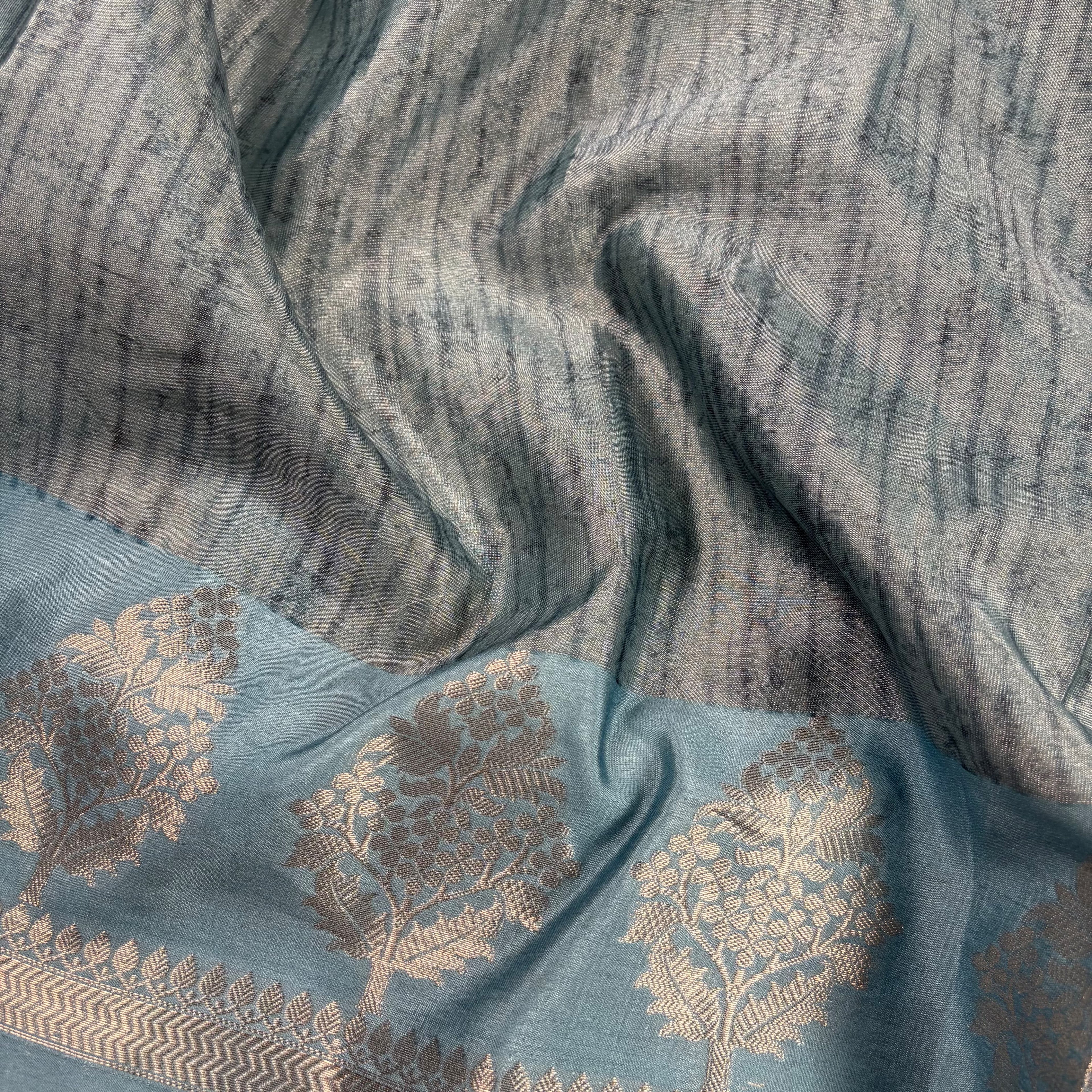 Blue Banarasi Katan Tissue Silk Saree