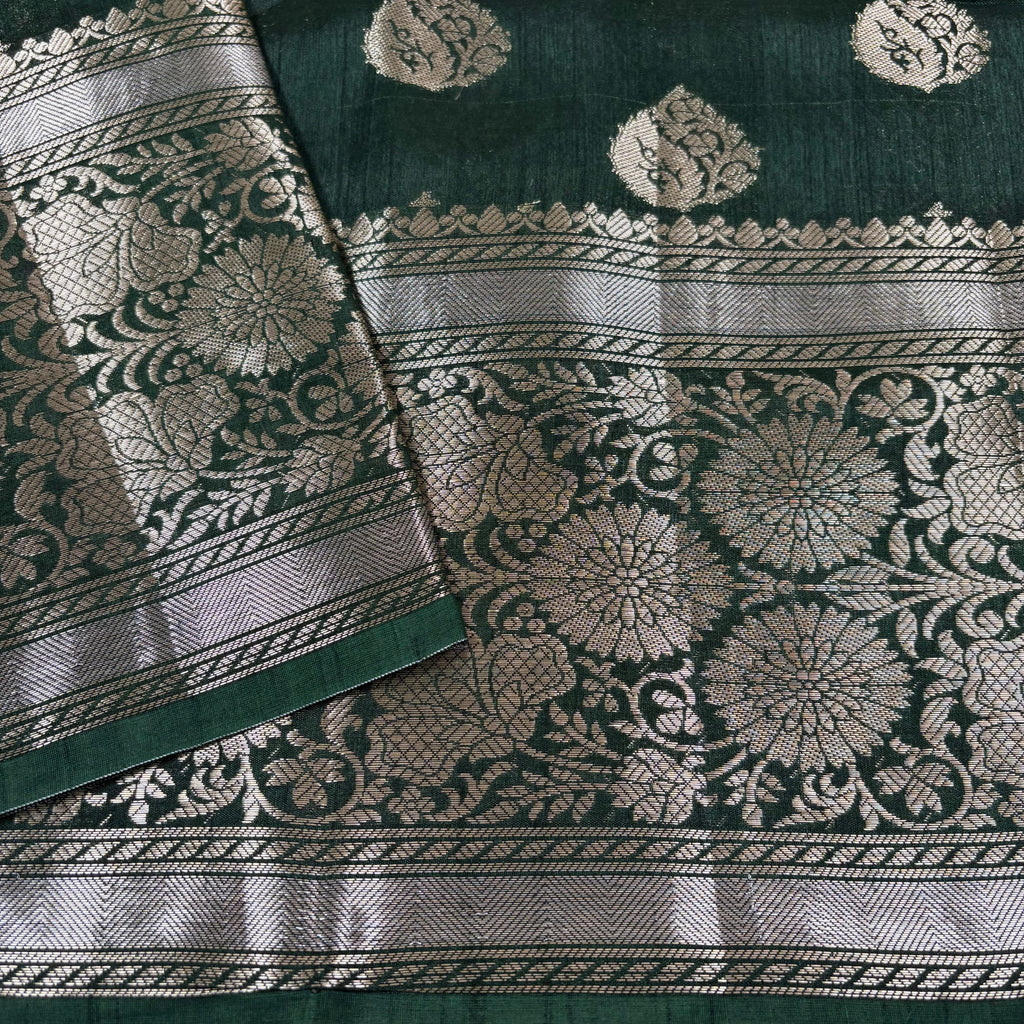Bottle Green Banarasi Katan Chanderi Silk Saree