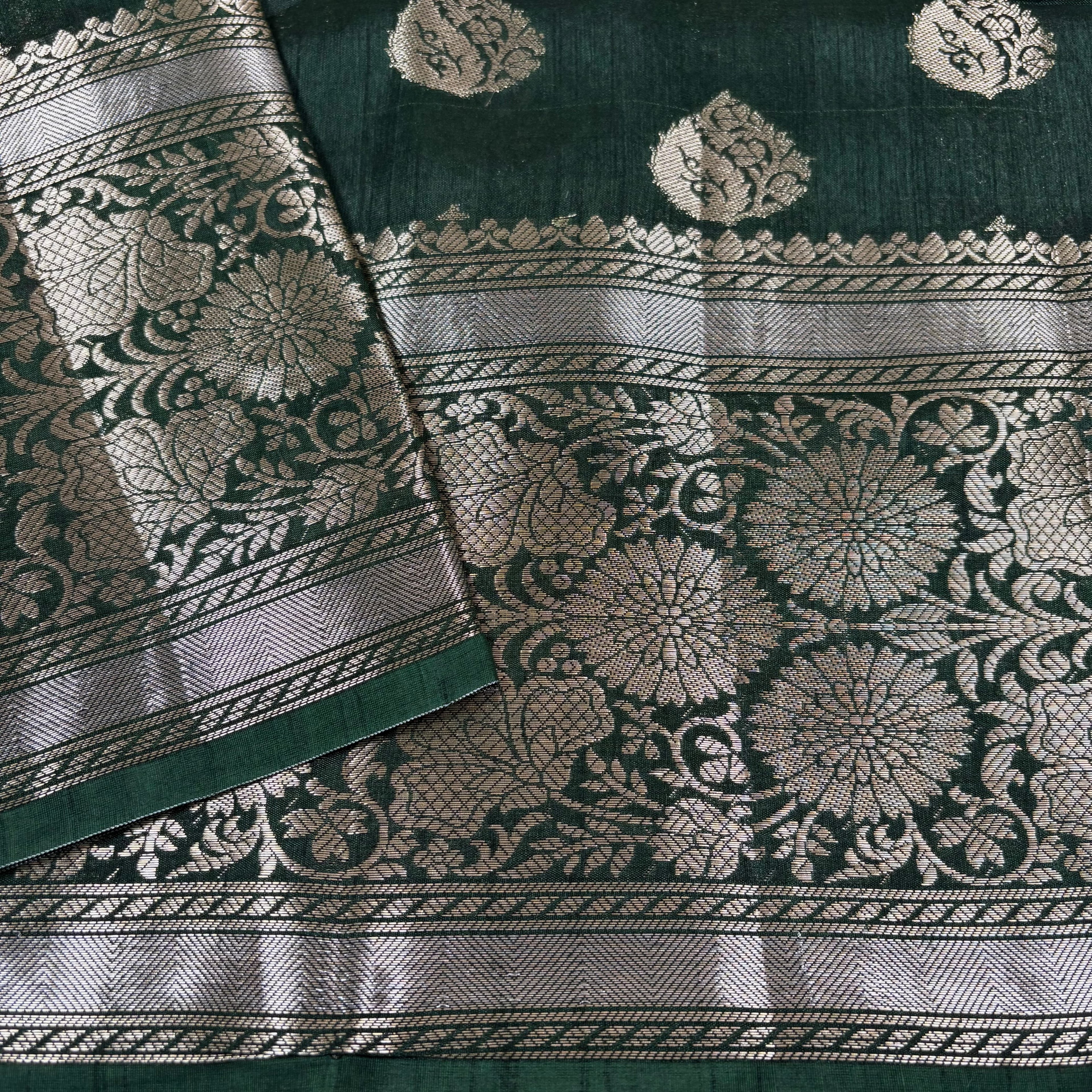 Bottle Green Banarasi Katan Chanderi Silk Saree