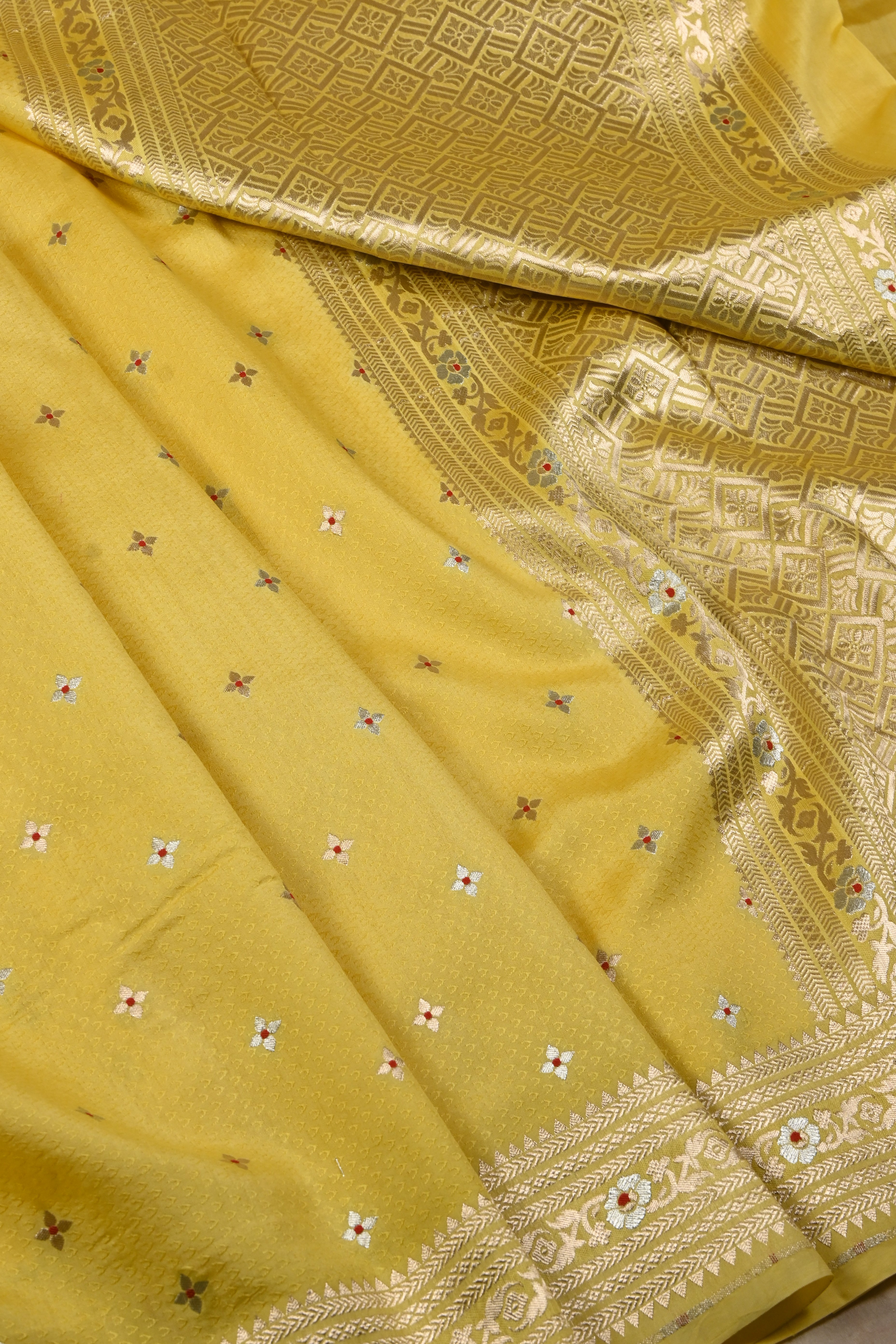 Yellow Pure Banarasi Katan Silk Saree