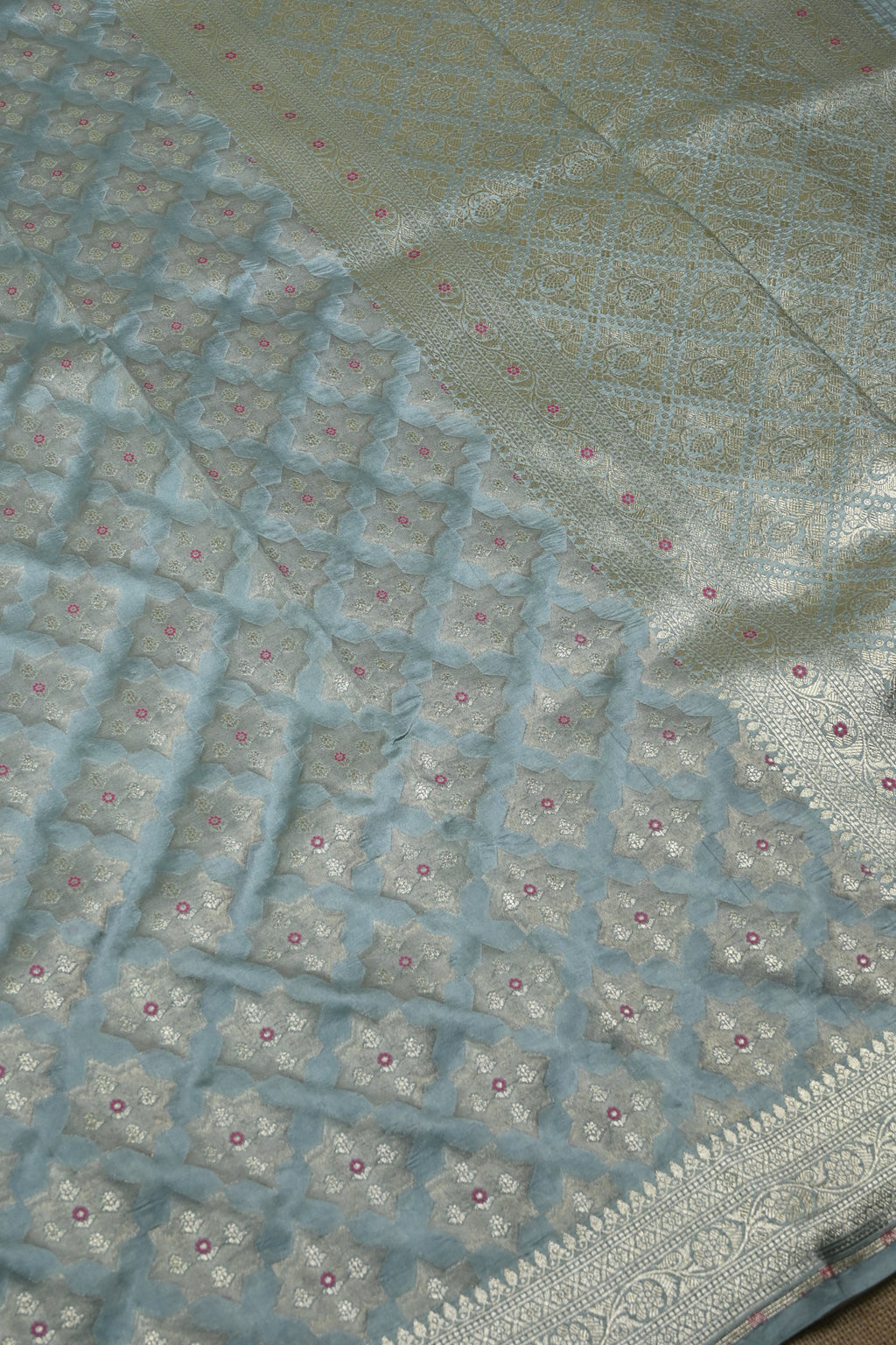 Dusty Blue Pure Banarasi Katan Silk Saree