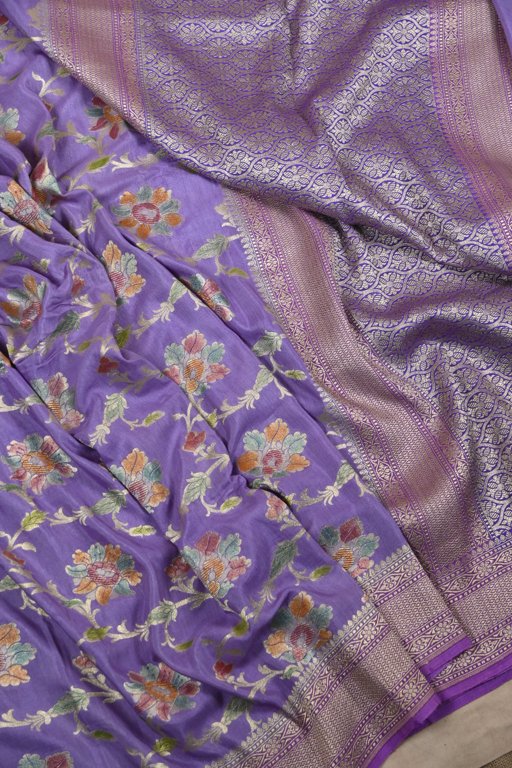 Purple Pure Moonga Silk Banarasi Saree