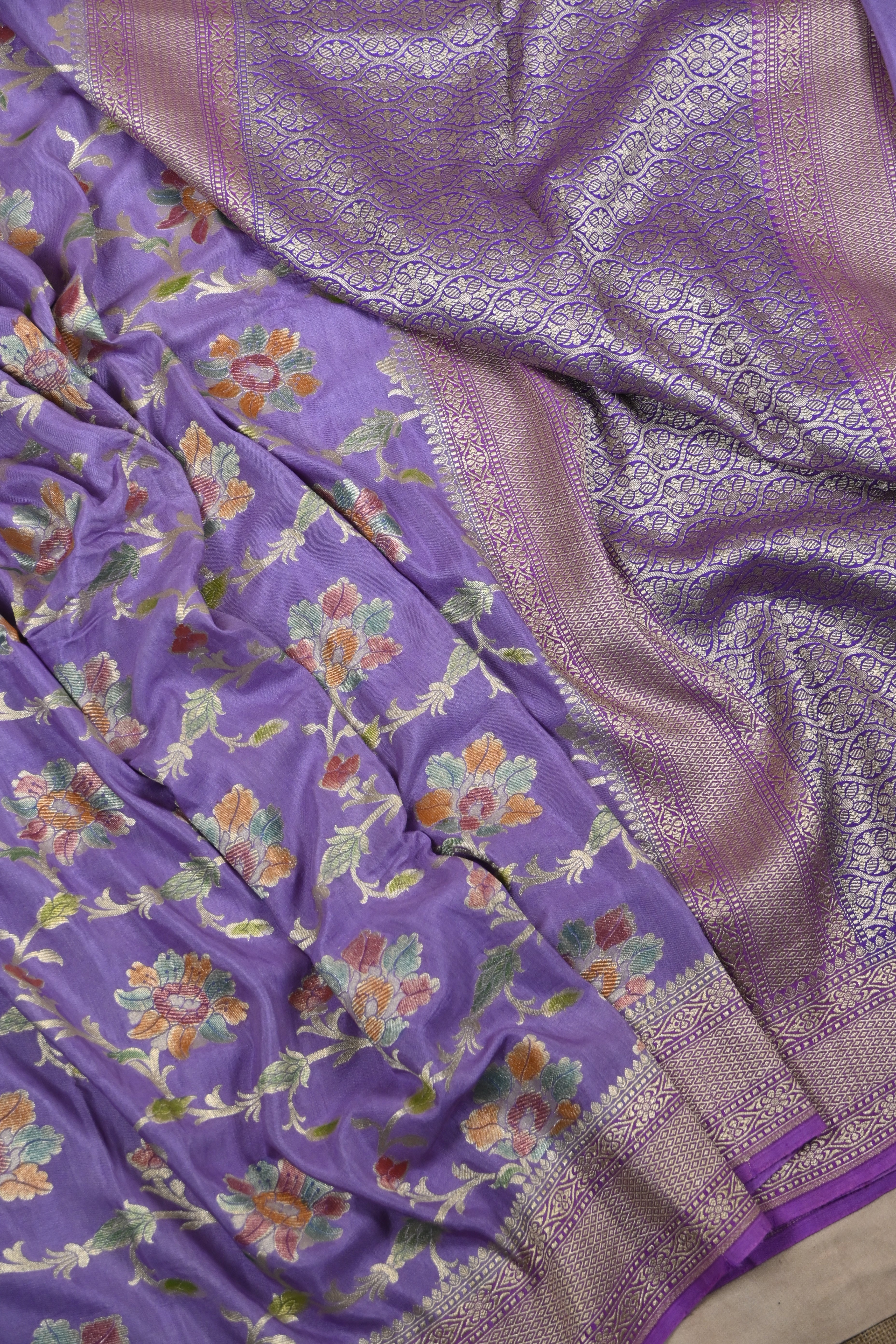 Purple Pure Moonga Silk Banarasi Saree