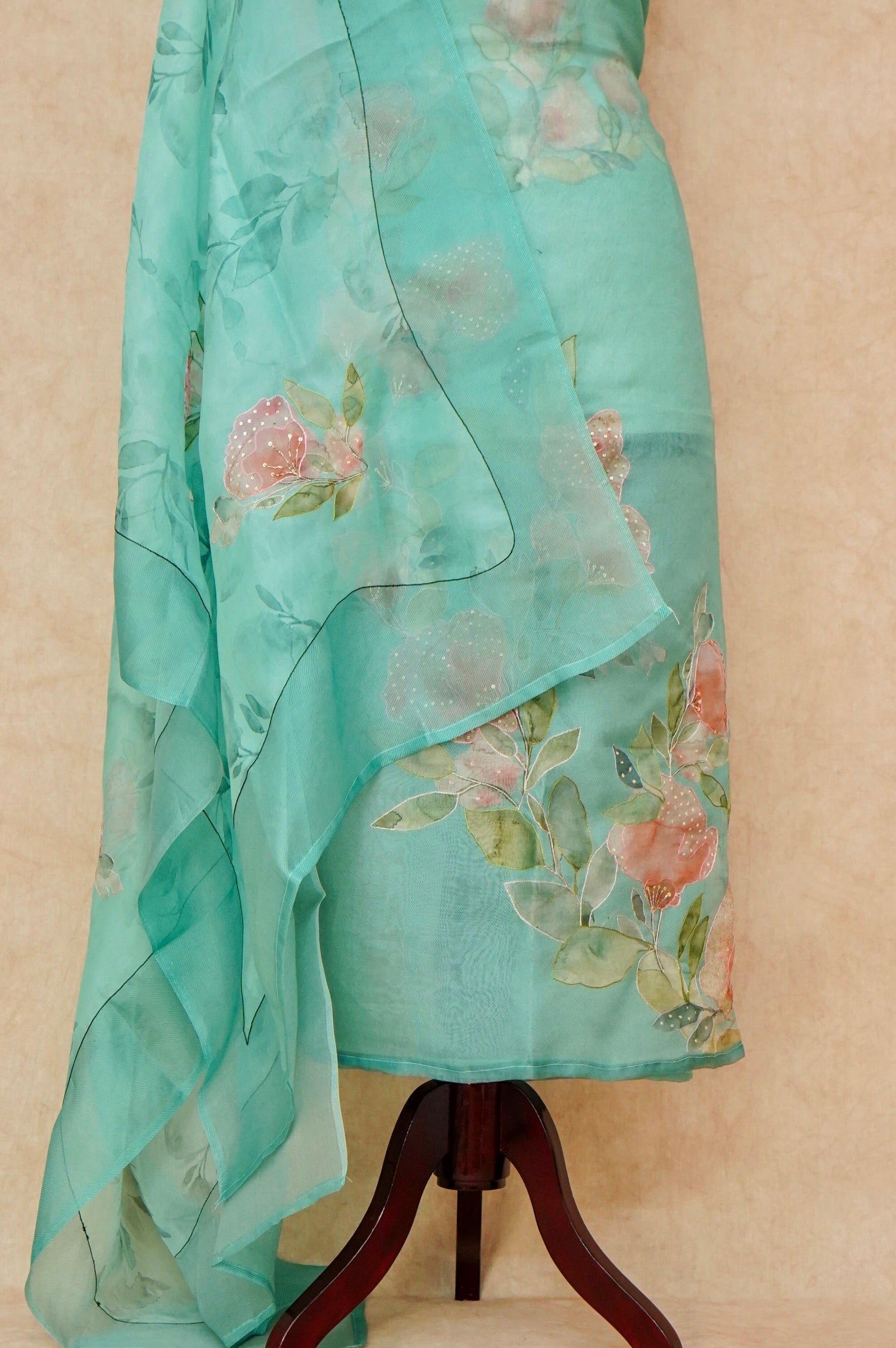 Handwoven Bluish Green Banarasi Tussar Silk Suit