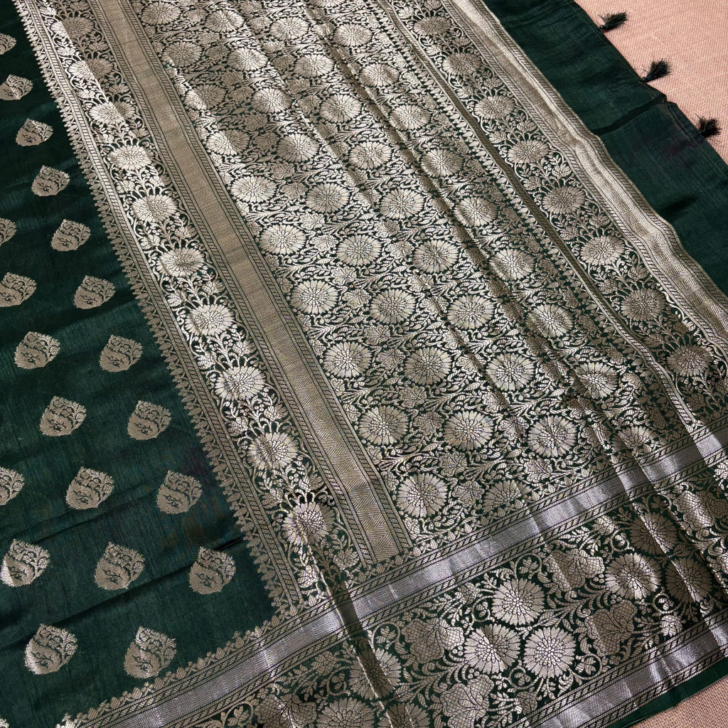 Bottle Green Banarasi Katan Chanderi Silk Saree