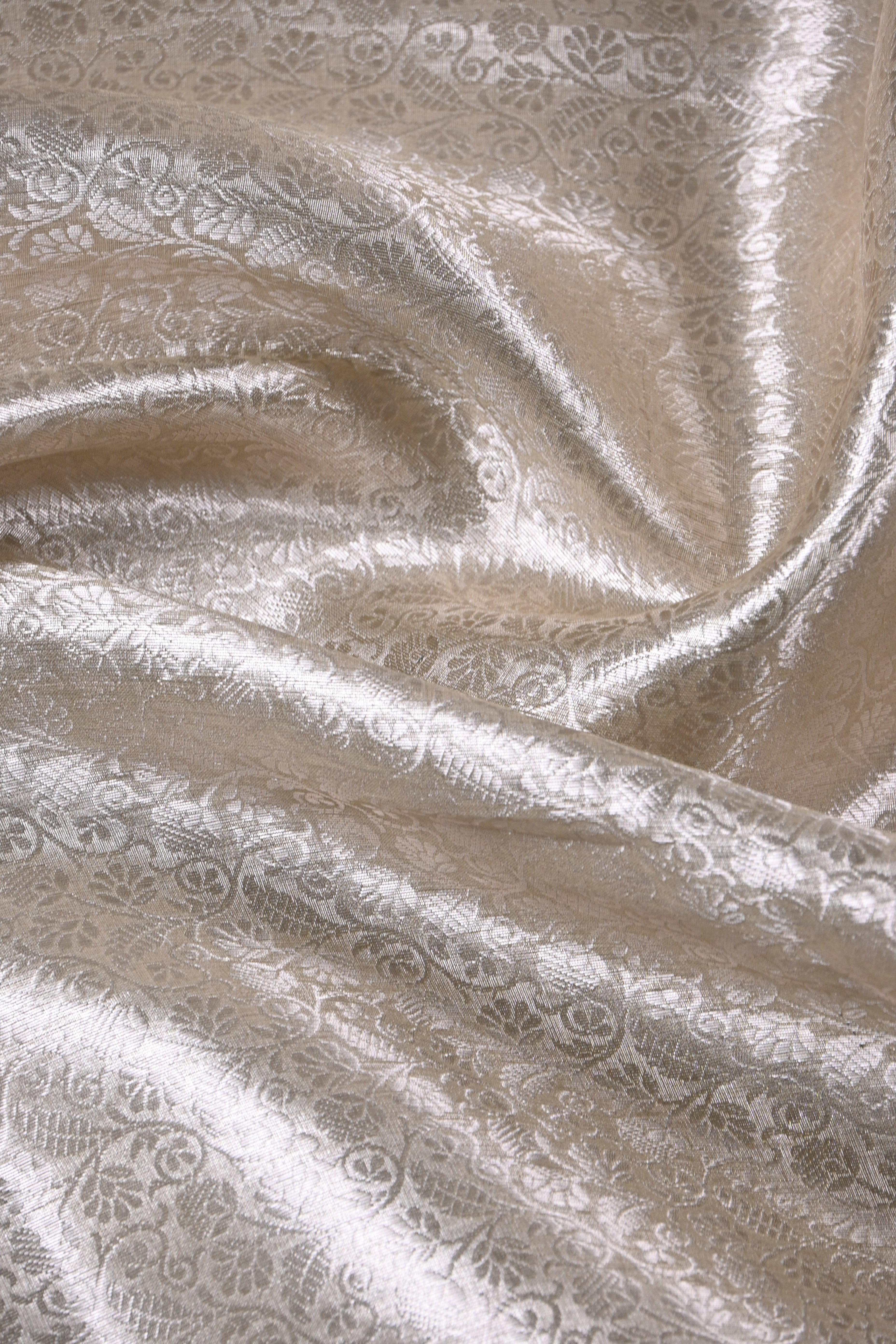 Baby Beige Pure Banarasi Molten Tissue Silk Saree